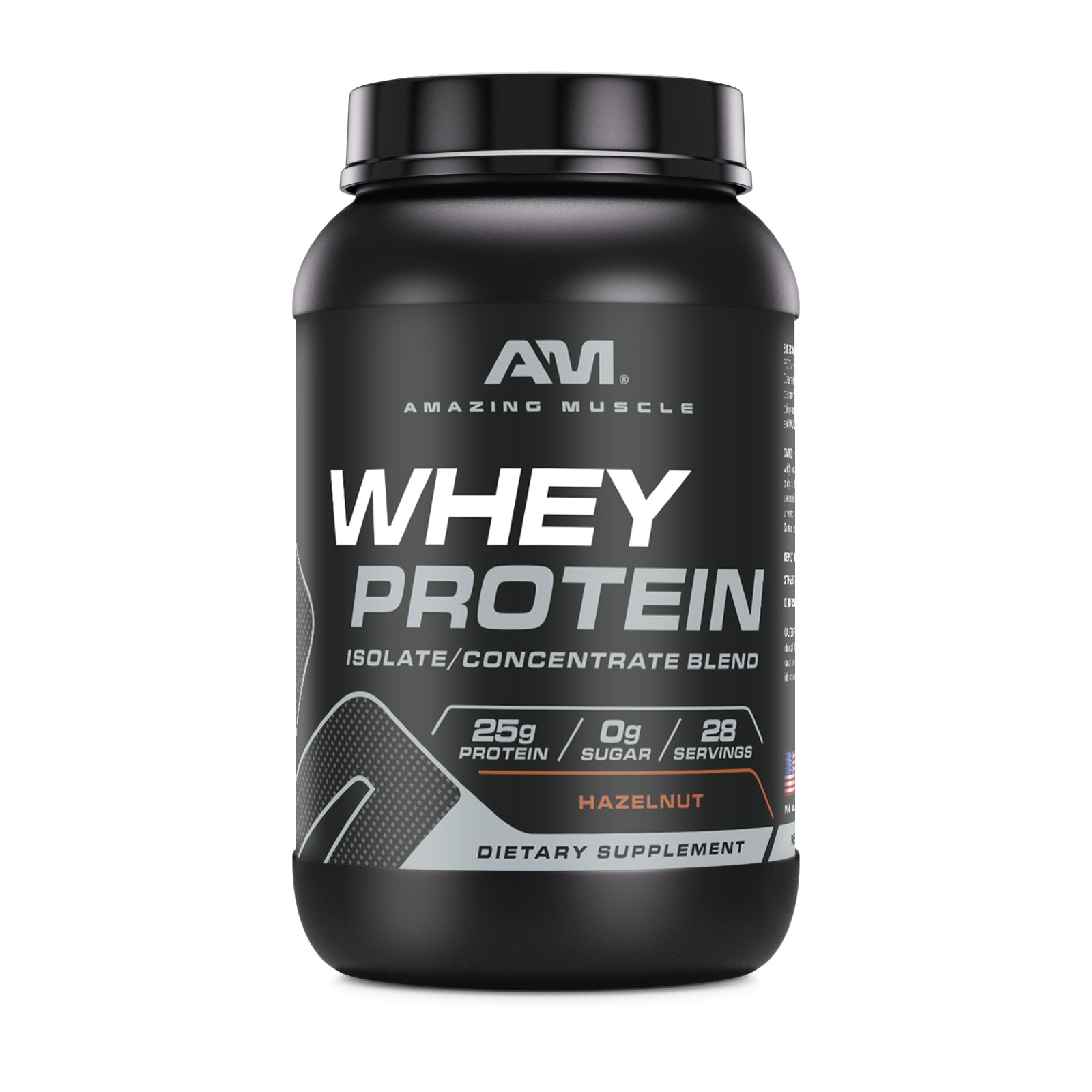 Amazing Muscle Whey Protein Isolate & Concentrate Powder | Hazelnut Flavor | 2 Lb | 25 G Protein per Serving | 28 Servings