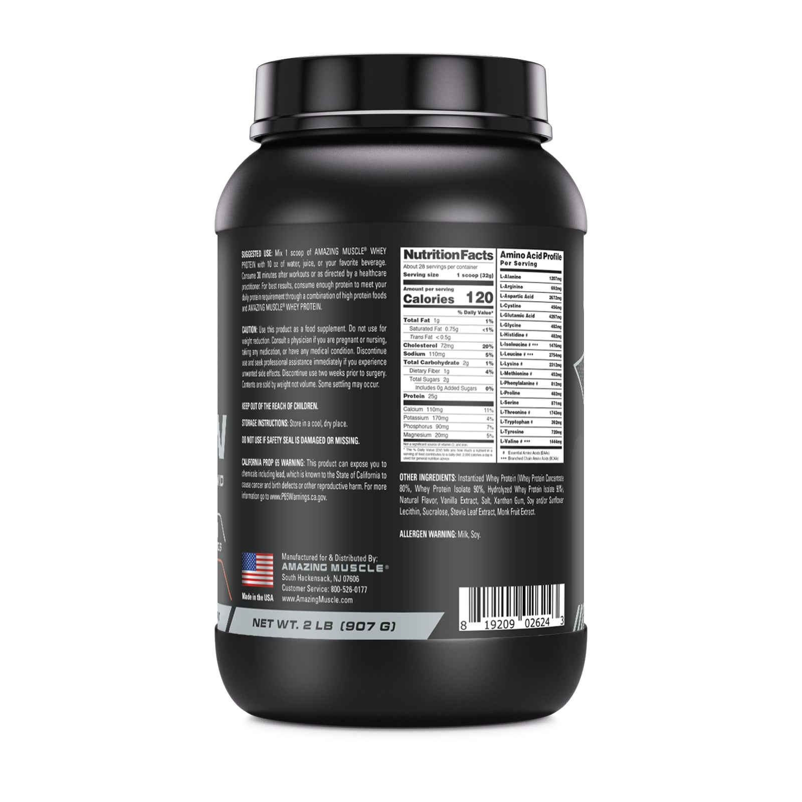 Amazing Muscle Whey Protein Isolate & Concentrate Powder | Hazelnut Flavor | 2 Lb | 25 G Protein per Serving | 28 Servings