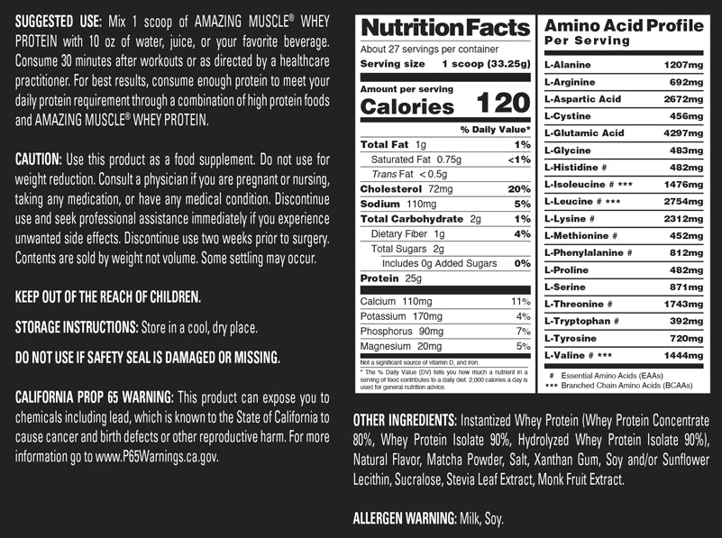 Amazing Muscle Whey Protein Isolate & Concentrate Powder | Japanese Matcha  Flavor | 2 Lb | 25 G Protein per Serving | 27 Servings