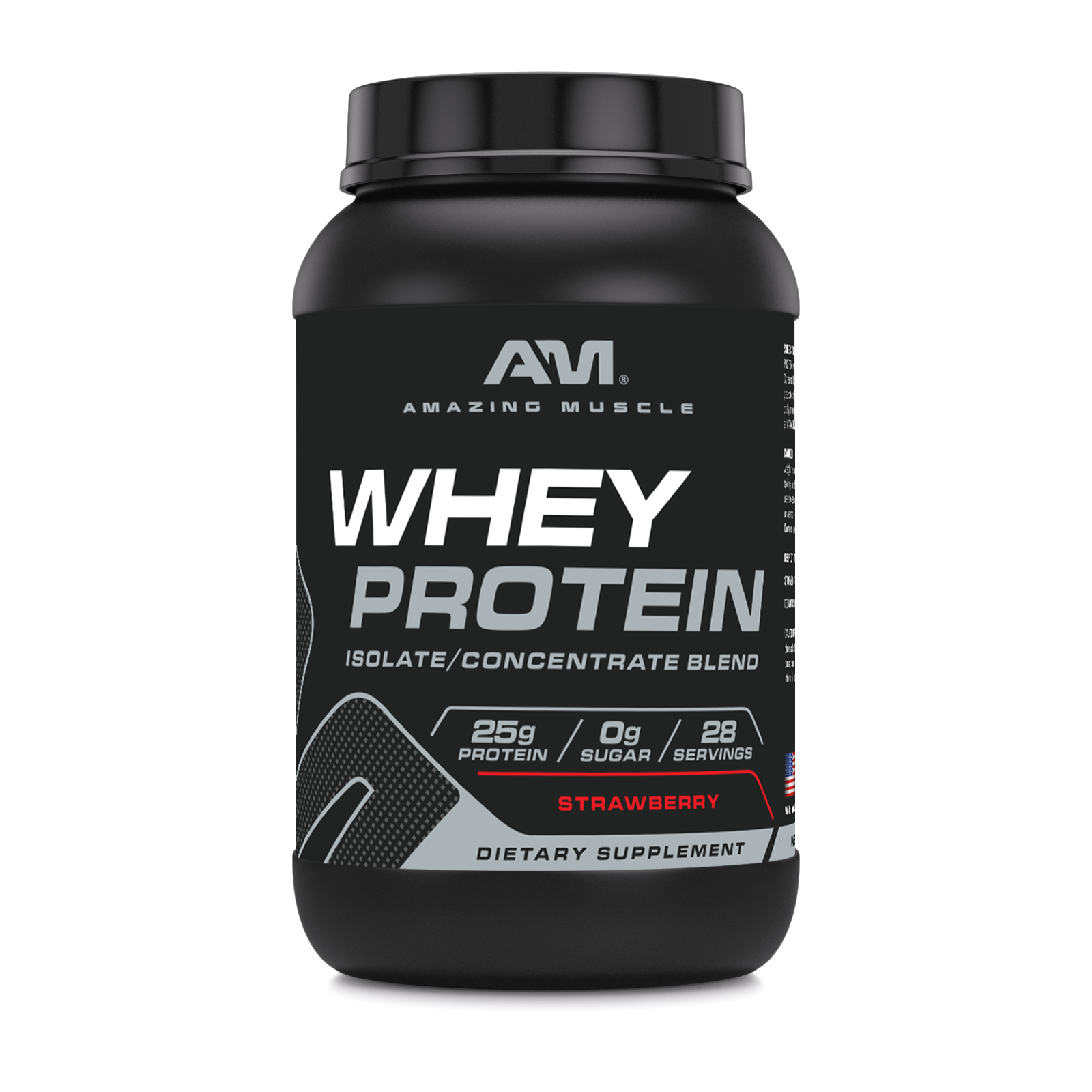 Amazing Muscle Whey Protein Isolate & Concentrate Powder | Strawberry Flavor | 2 Lb | 25 G Protein per Serving | 28 Servings