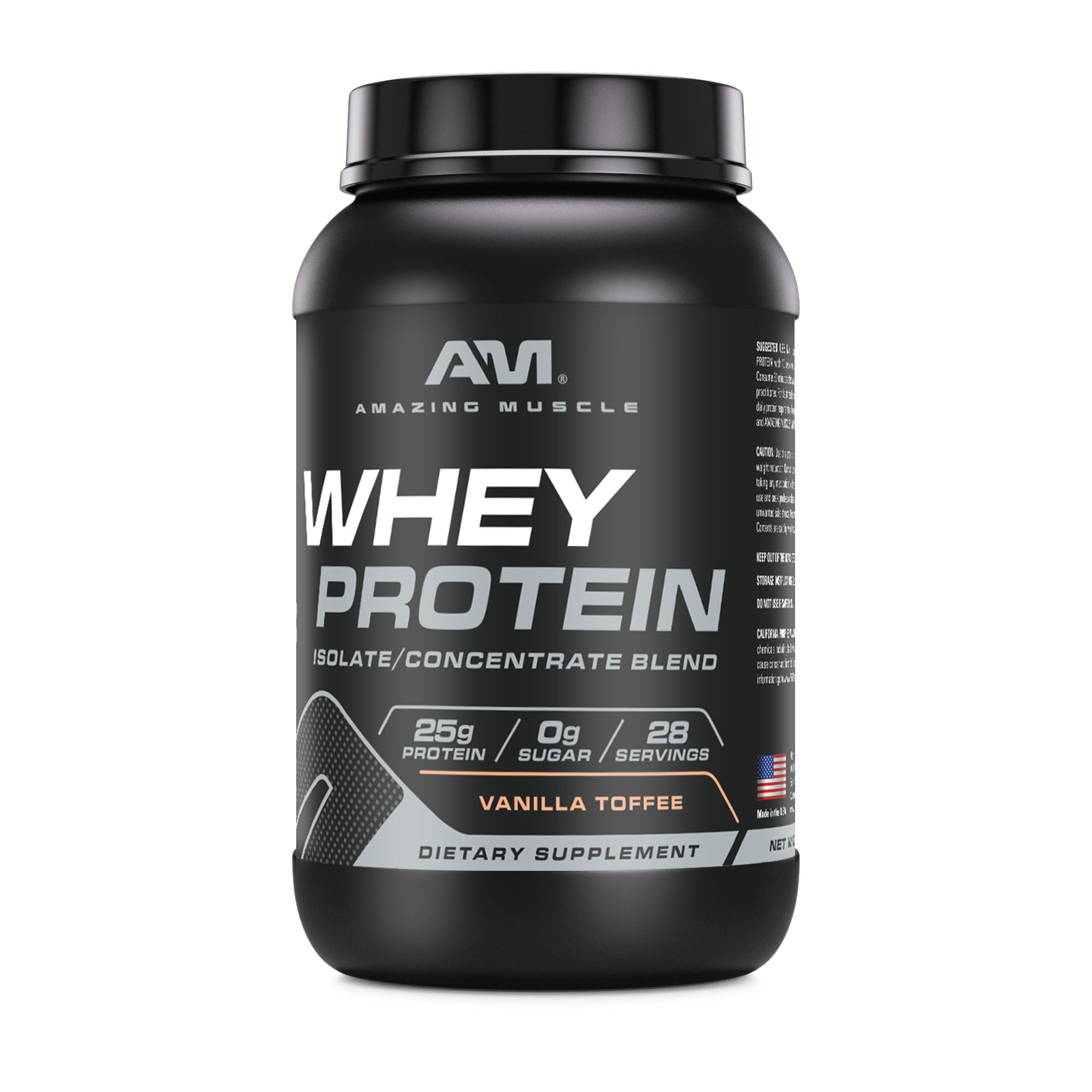 Amazing Muscle Whey Protein Isolate & Concentrate Powder | Vanilla Toffee Flavor | 2 Lb | 25 G Protein per Serving | 28 Servings