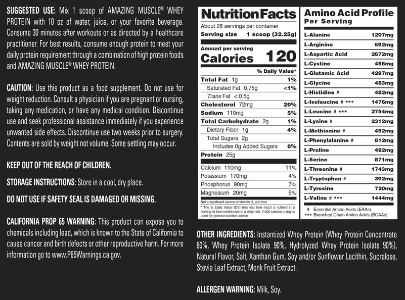 Amazing Muscle Whey Protein Isolate & Concentrate Powder | Vanilla Toffee Flavor | 2 Lb | 25 G Protein per Serving | 28 Servings