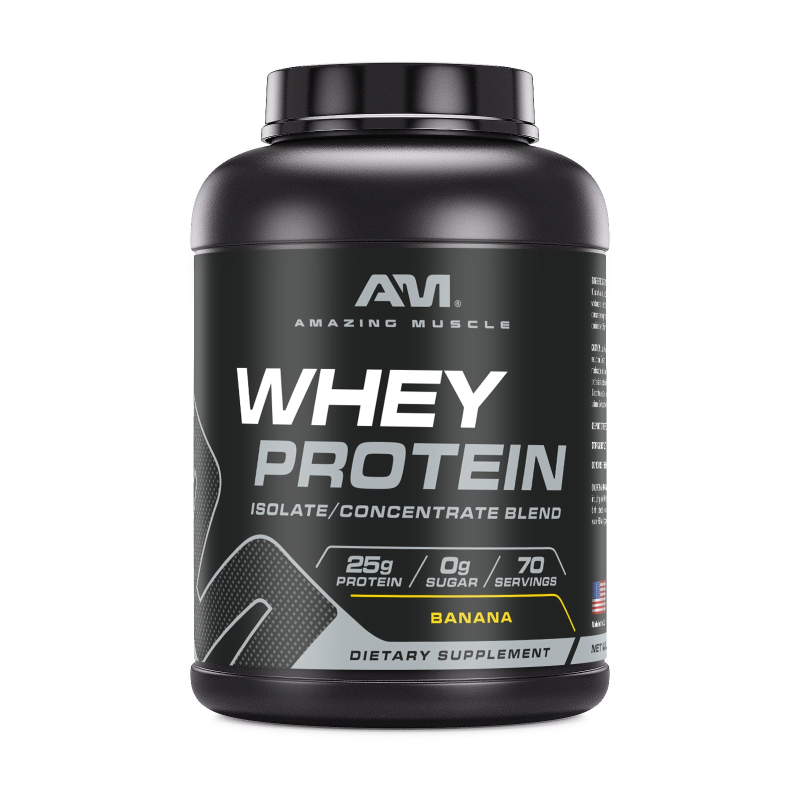 Amazing Muscle Whey Protein Isolate & Concentrate Powder | Banana Flavor | 5 Lb | 25 G Protein per Serving | 70 Servings