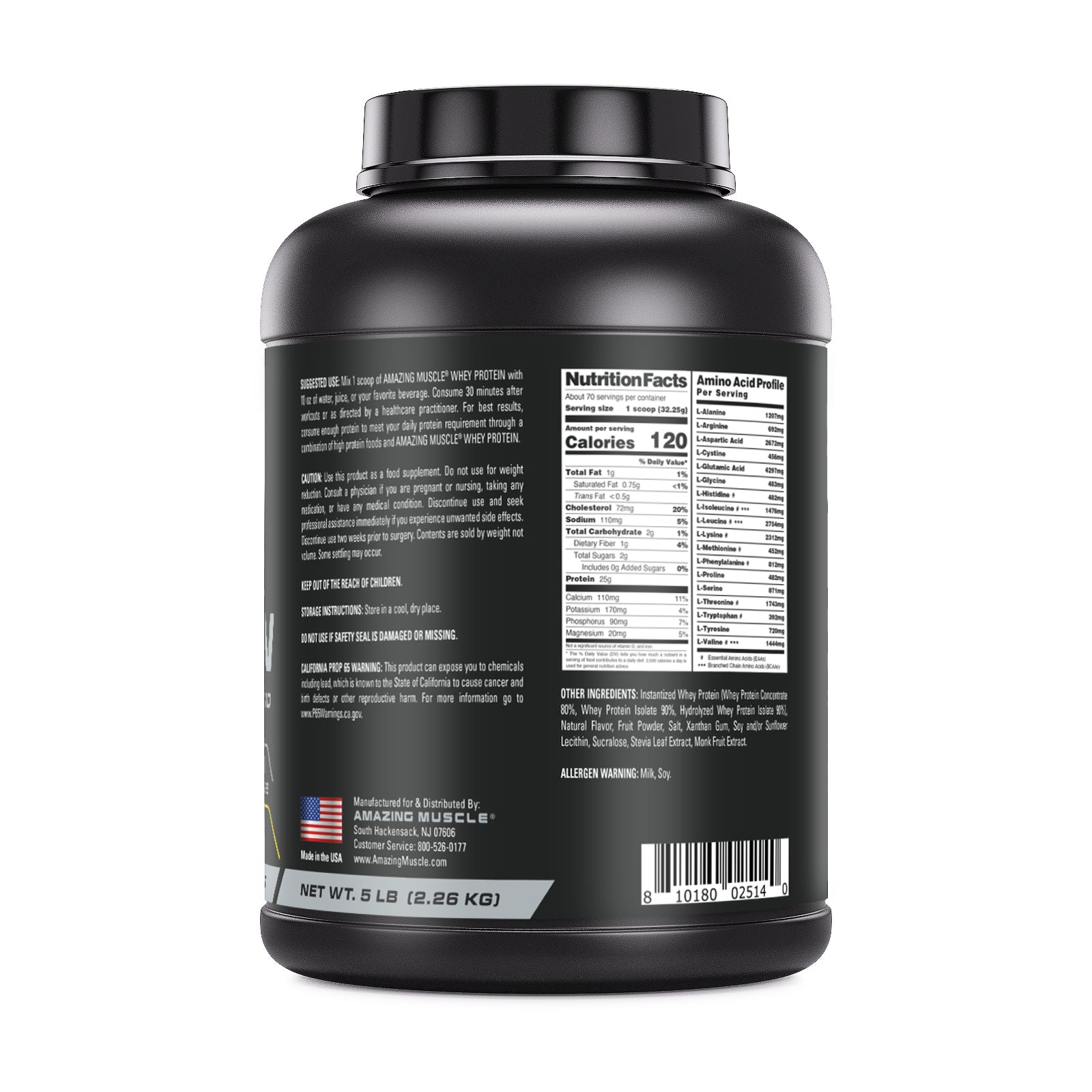Amazing Muscle Whey Protein Isolate & Concentrate Powder | Banana Flavor | 5 Lb | 25 G Protein per Serving | 70 Servings
