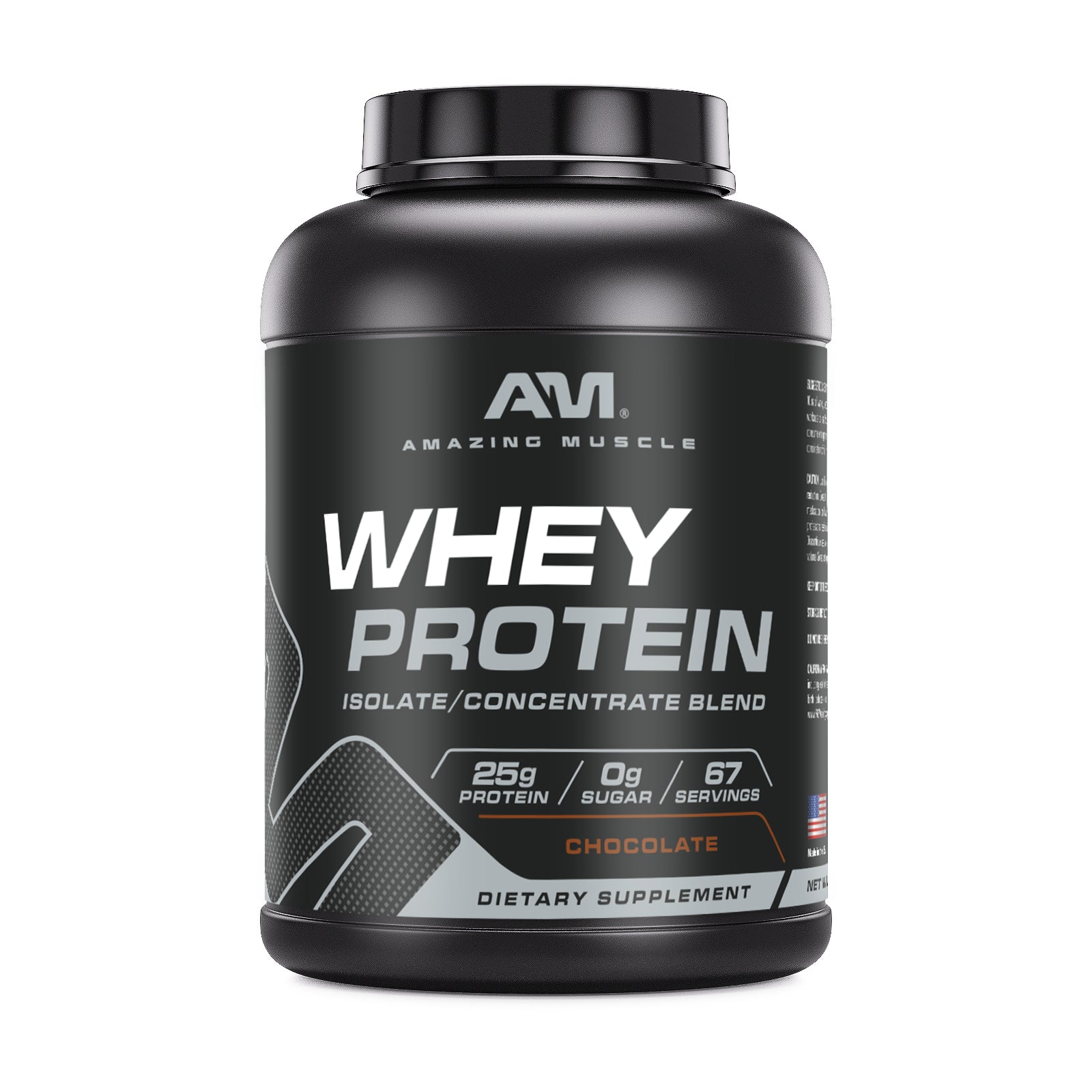 Amazing Muscle Whey Protein Isolate & Concentrate Powder | Chocolate Flavor | 5 Lb | 25 G Protein per Serving | 67 Servings