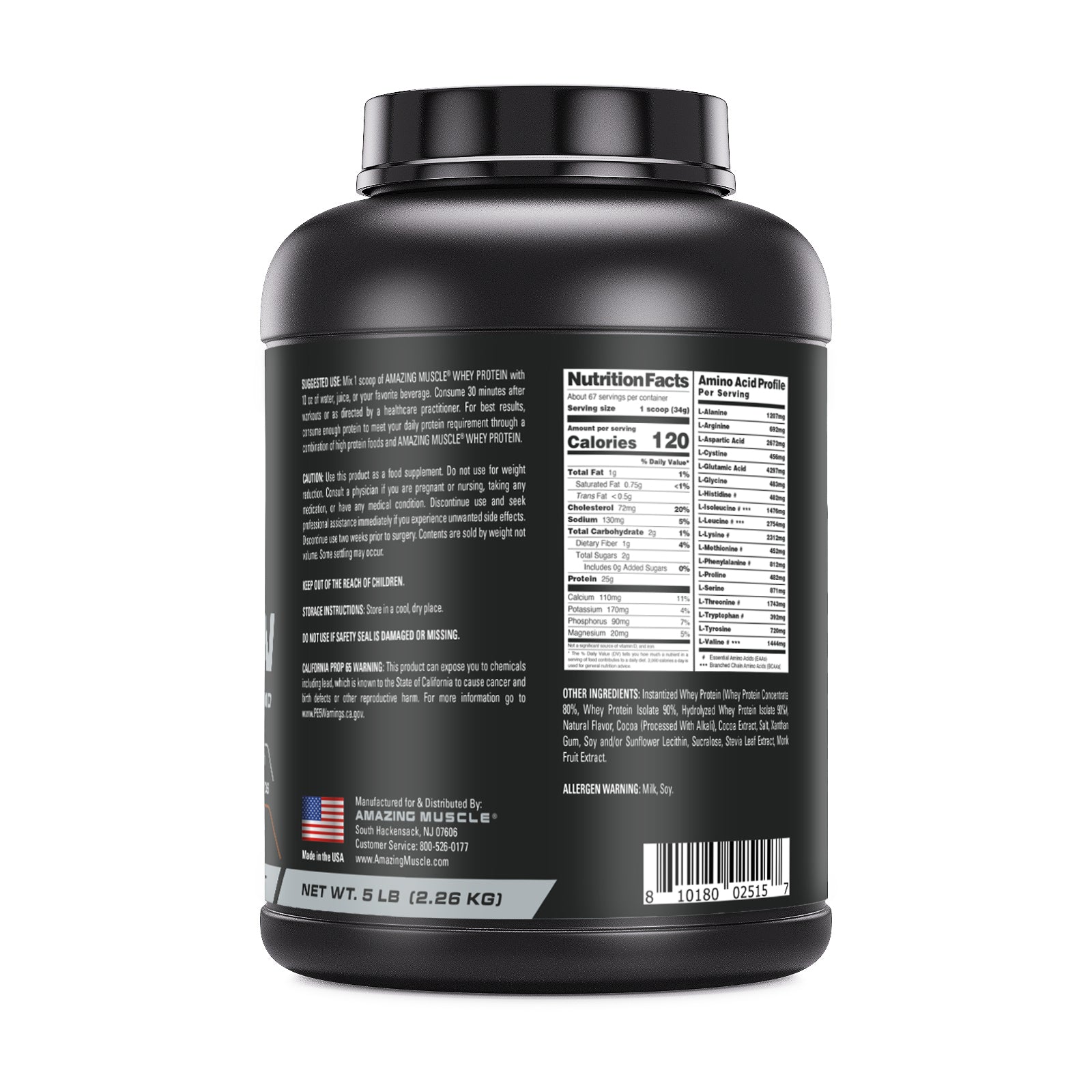 Amazing Muscle Whey Protein Isolate & Concentrate Powder | Chocolate Flavor | 5 Lb | 25 G Protein per Serving | 67 Servings