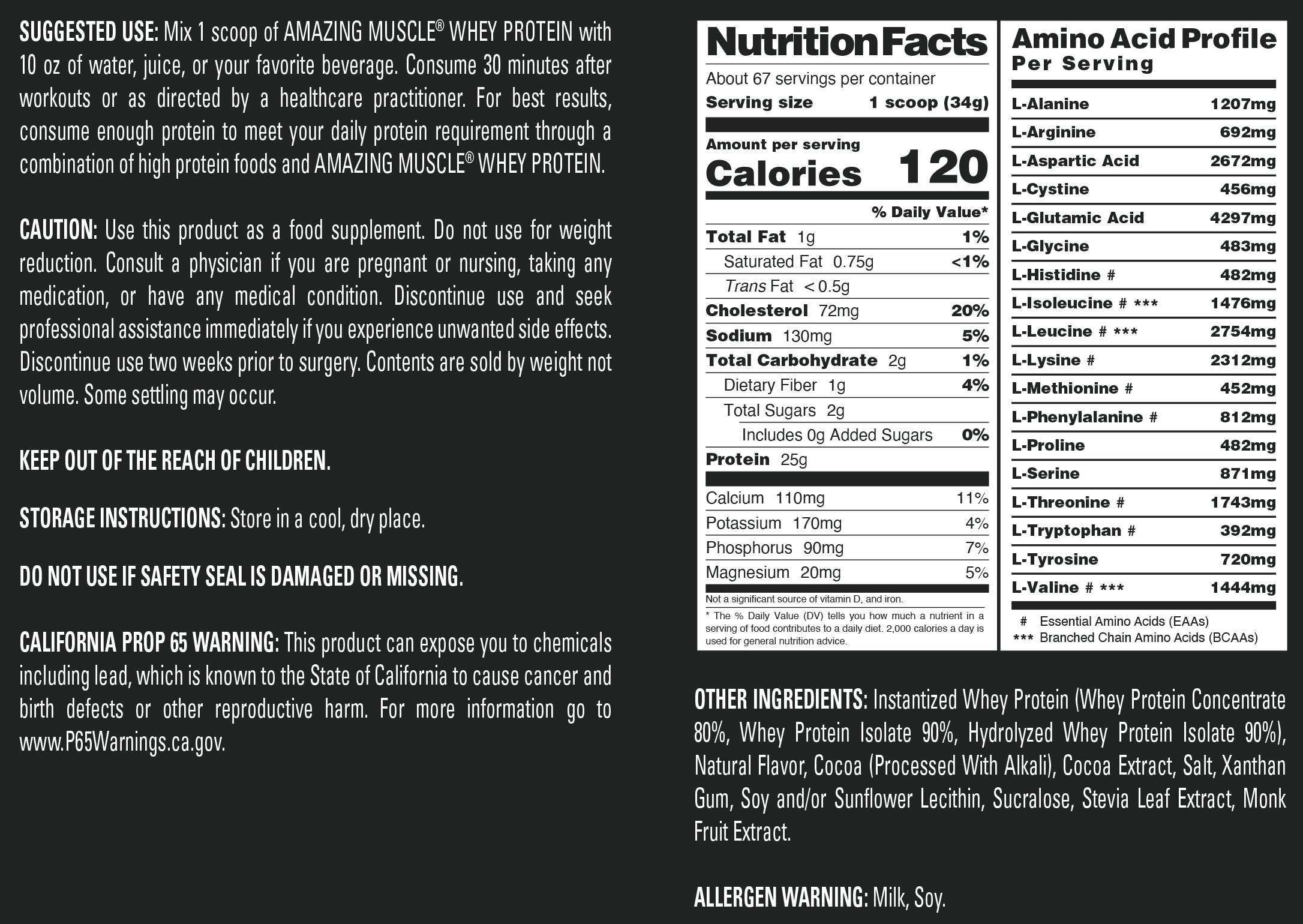 Amazing Muscle Whey Protein Isolate & Concentrate Powder | Chocolate Flavor | 5 Lb | 25 G Protein per Serving | 67 Servings