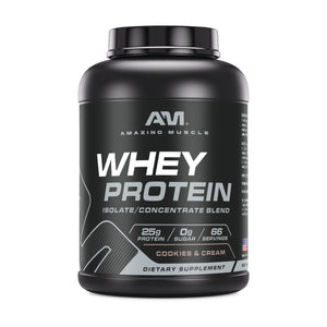 Amazing Muscle Whey Protein Isolate & Concentrate Powder | Cookies & Cream Flavor | 5 Lb | 25 G Protein per Serving | 66 Servings