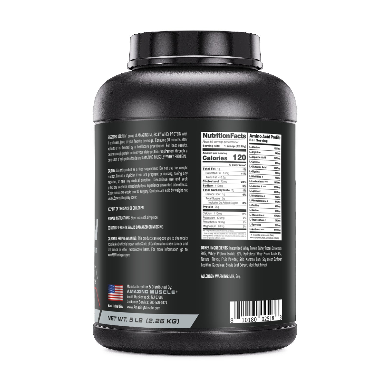 Amazing Muscle Whey Protein Isolate & Concentrate Powder | Strawberry Flavor | 5 Lb | 25 G Protein per Serving | 69 Servings