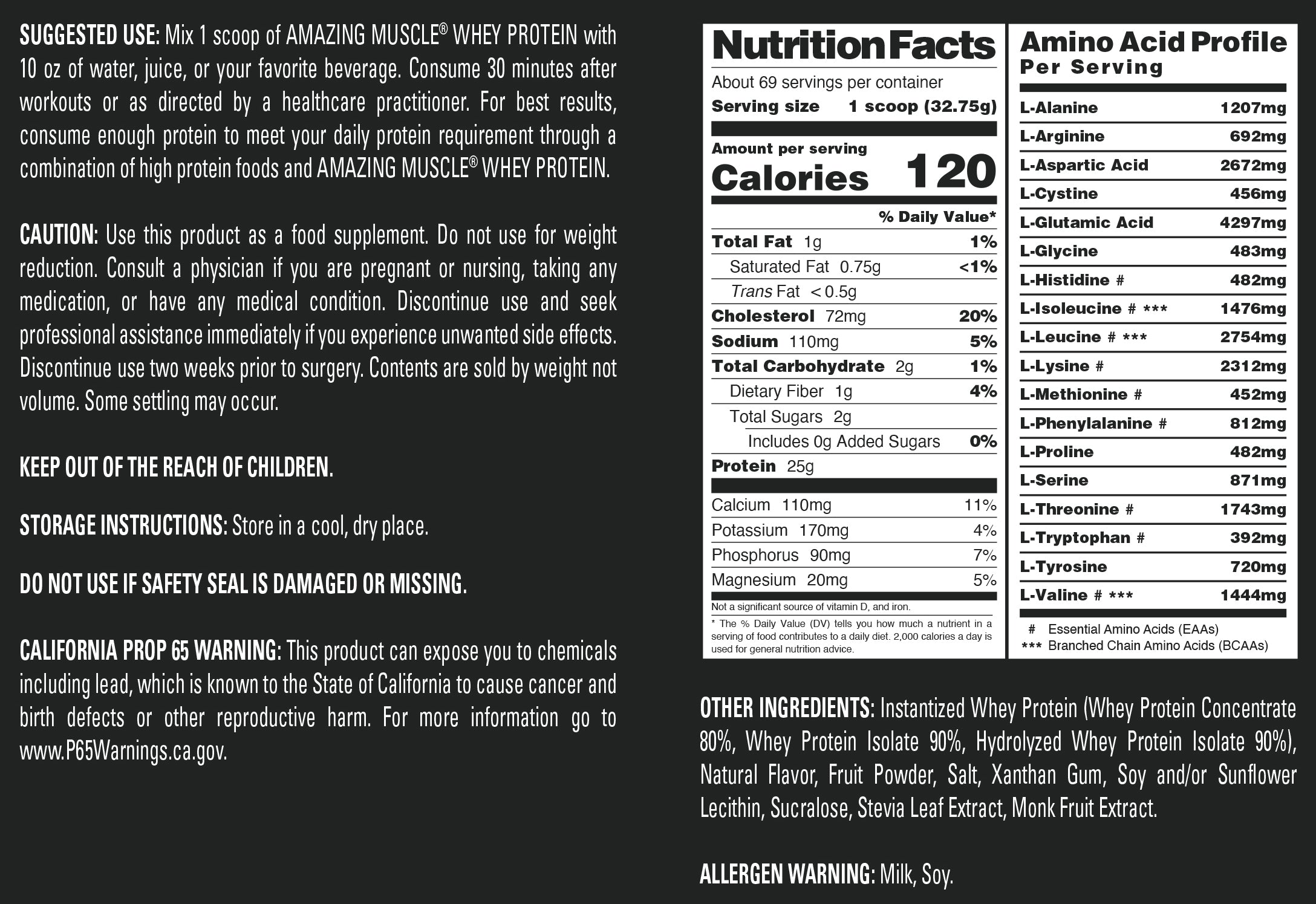 Amazing Muscle Whey Protein Isolate & Concentrate Powder | Strawberry Flavor | 5 Lb | 25 G Protein per Serving | 69 Servings