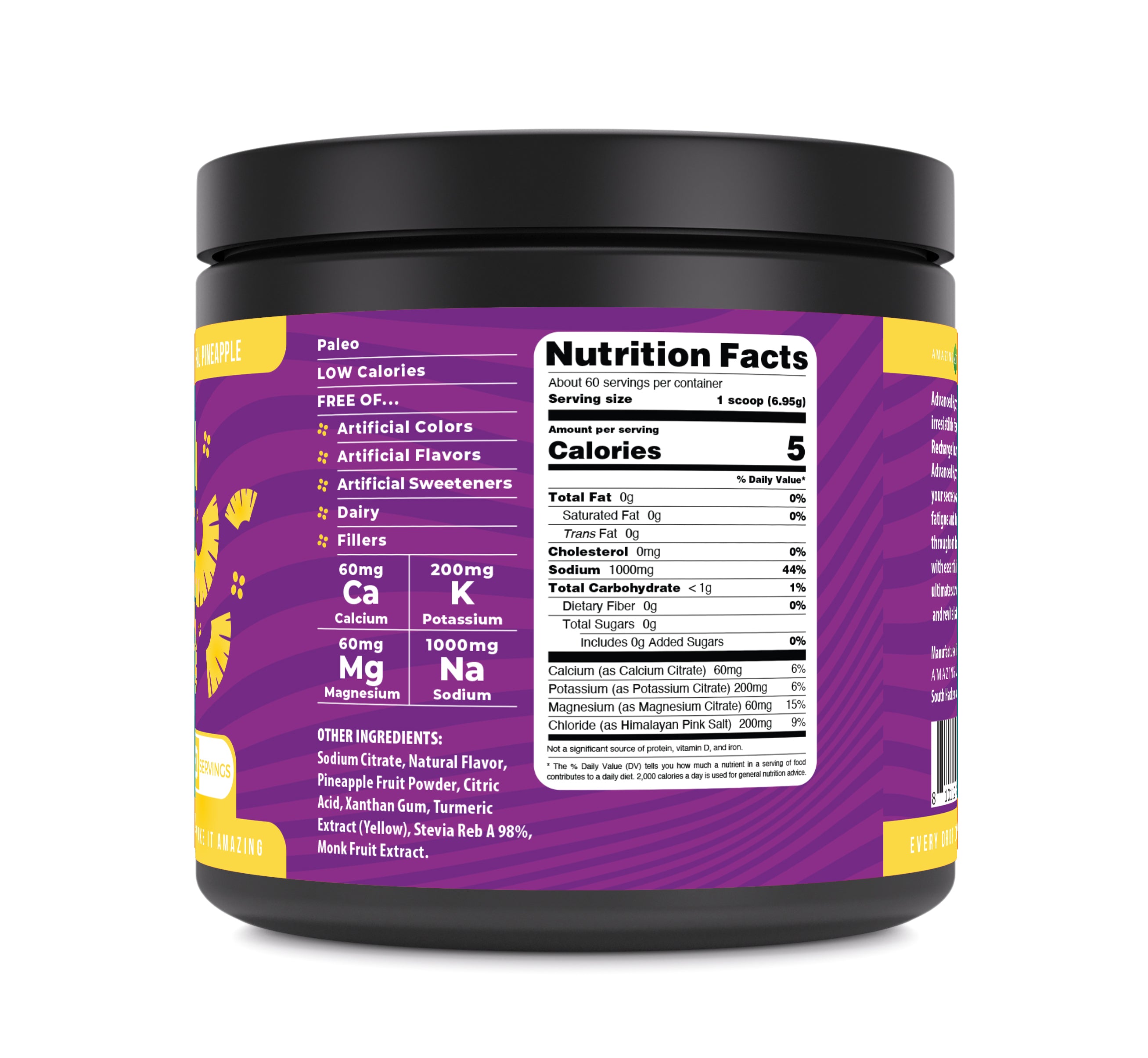 Amazing Nutrition Advanced Hydration Electrolyte Powder | 418 G (60 Servings) | Pineapple Flavor | Packed with Essential Minerals | Sugar-Free | Keto Friendly