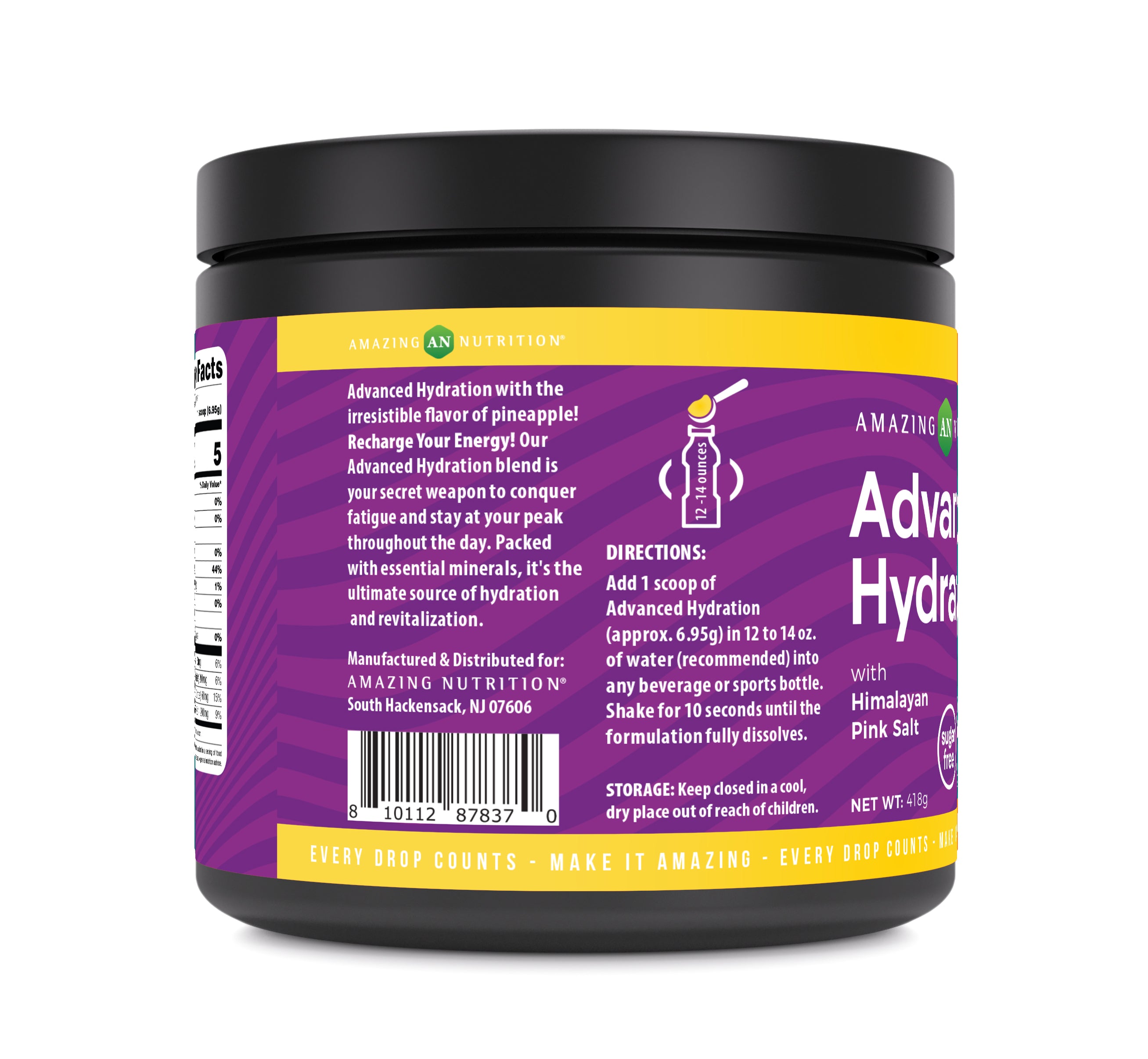 Amazing Nutrition Advanced Hydration Electrolyte Powder | 418 G (60 Servings) | Pineapple Flavor | Packed with Essential Minerals | Sugar-Free | Keto Friendly