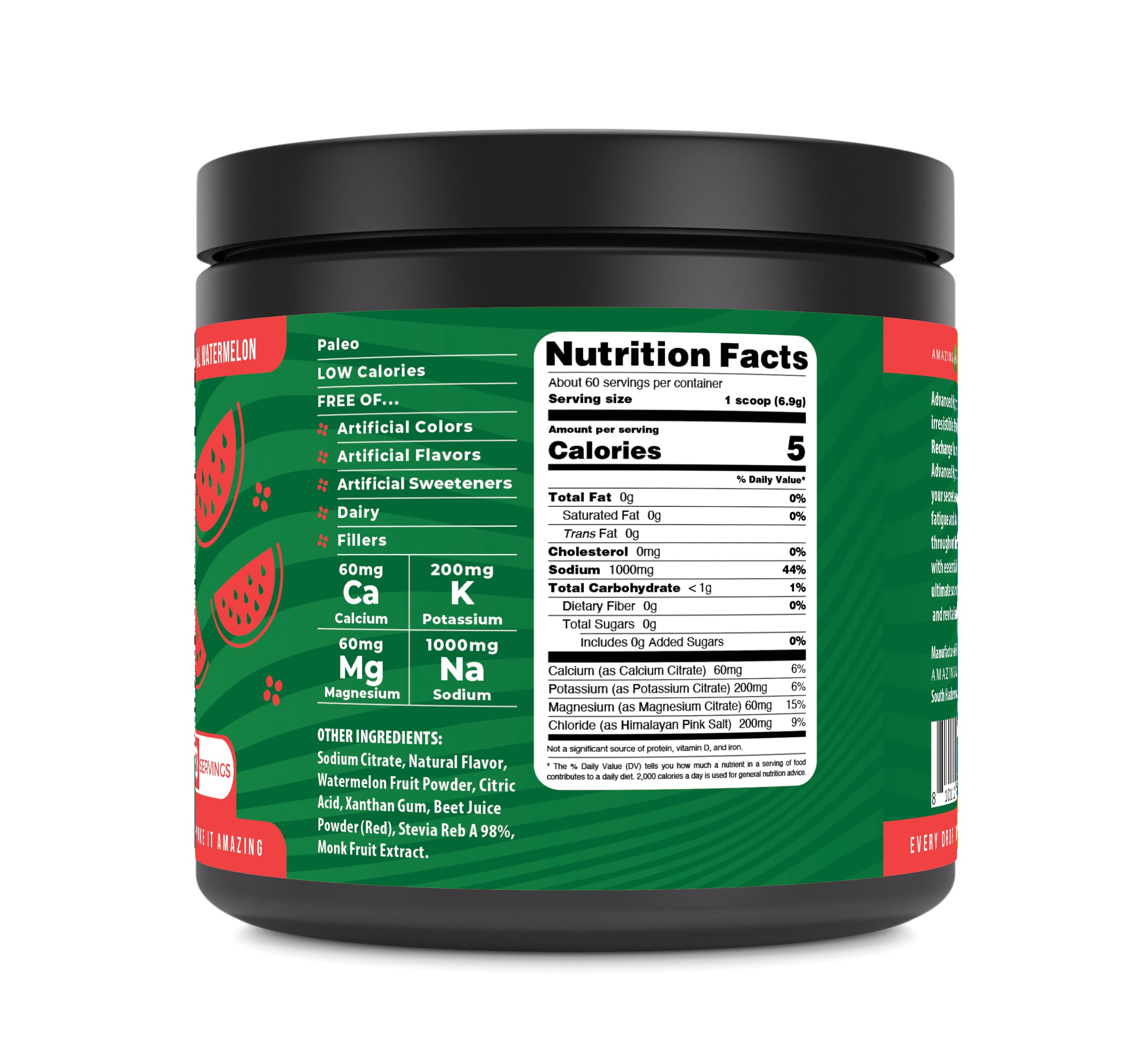 Amazing Nutrition Advanced Hydration Electrolyte Powder | 414 G (60 Servings) | Watermelon Flavor | Packed with Essential Minerals | Sugar-Free | Keto Friendly