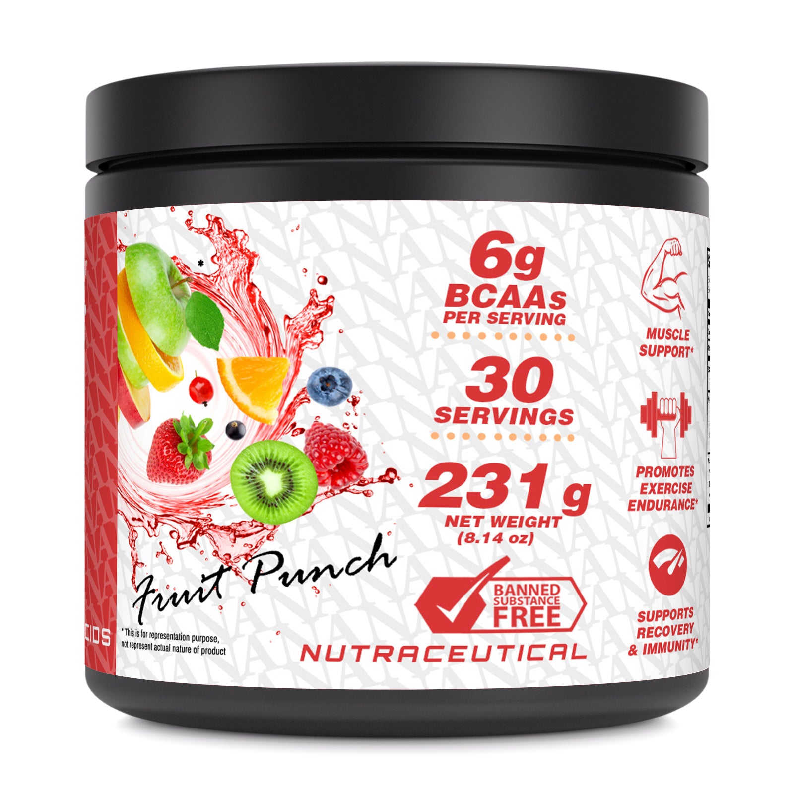 Amazing Nutrition BCAA (Branched Chain Amino Acid) 6000 | 6 Grams BCAA per Serving | 30 Servings (231 G | 8.14 Oz) | Fruit Punch Flavor