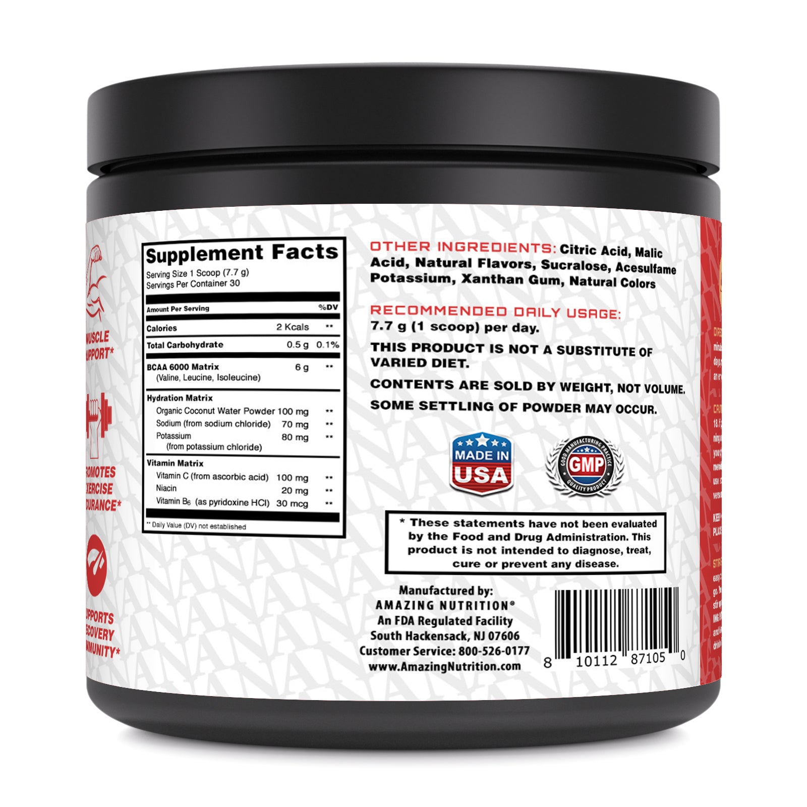 Amazing Nutrition BCAA (Branched Chain Amino Acid) 6000 | 6 Grams BCAA per Serving | 30 Servings (231 G | 8.14 Oz) | Fruit Punch Flavor
