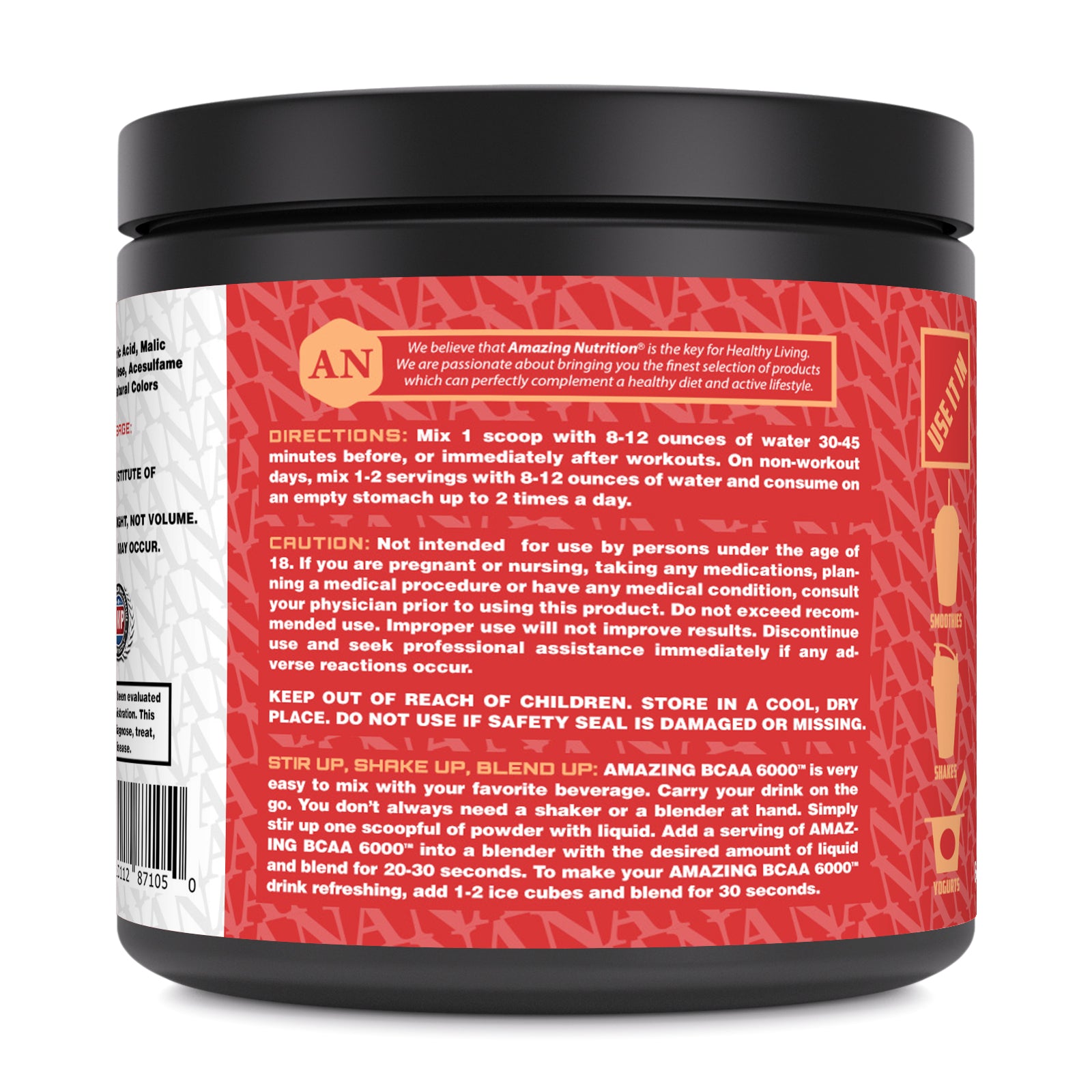 Amazing Nutrition BCAA (Branched Chain Amino Acid) 6000 | 6 Grams BCAA per Serving | 30 Servings (231 G | 8.14 Oz) | Fruit Punch Flavor