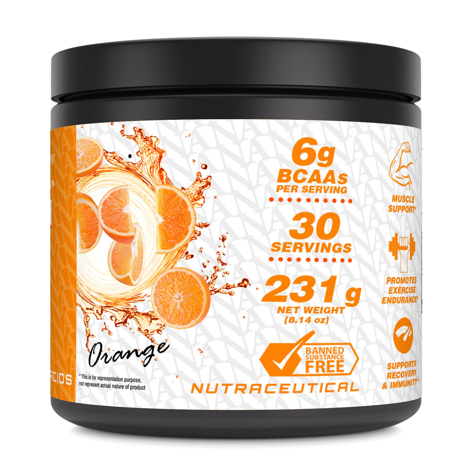 Amazing Nutrition BCAA (Branched Chain Amino Acid) 6000 | 6 Grams BCAA per Serving | 30 Servings (231 G | 8.14 Oz) | Orange Flavor
