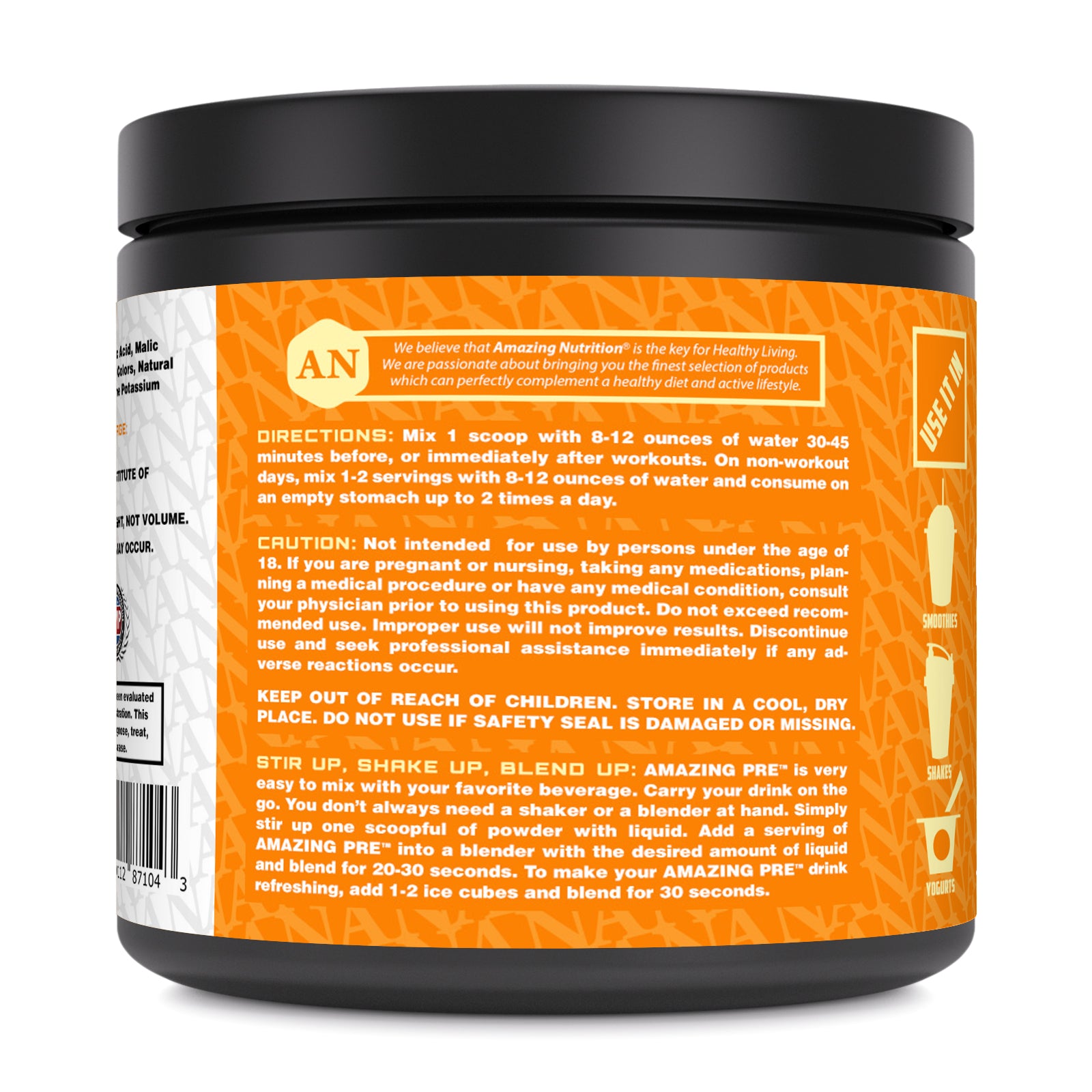 Amazing Nutrition Amazing PRE | Ultimate Pre-Workout | 30 Servings (210 G | 7.4 Oz) | Orange Flavor