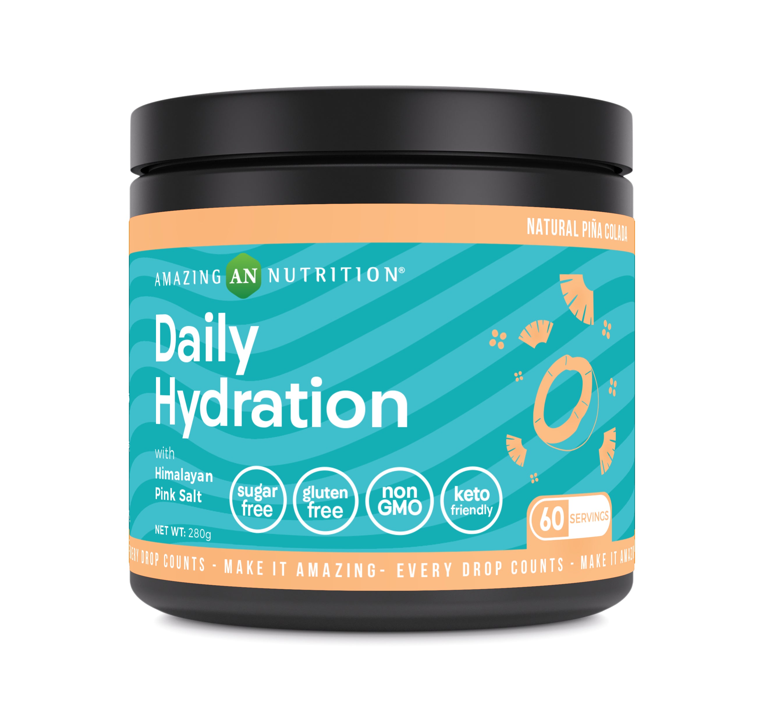 Amazing Nutrition Daily Hydration Electrolyte Powder 60 Servings | Pina Colada Flavor | Packed with Essential Minerals | Sugar-Free | Keto Friendly