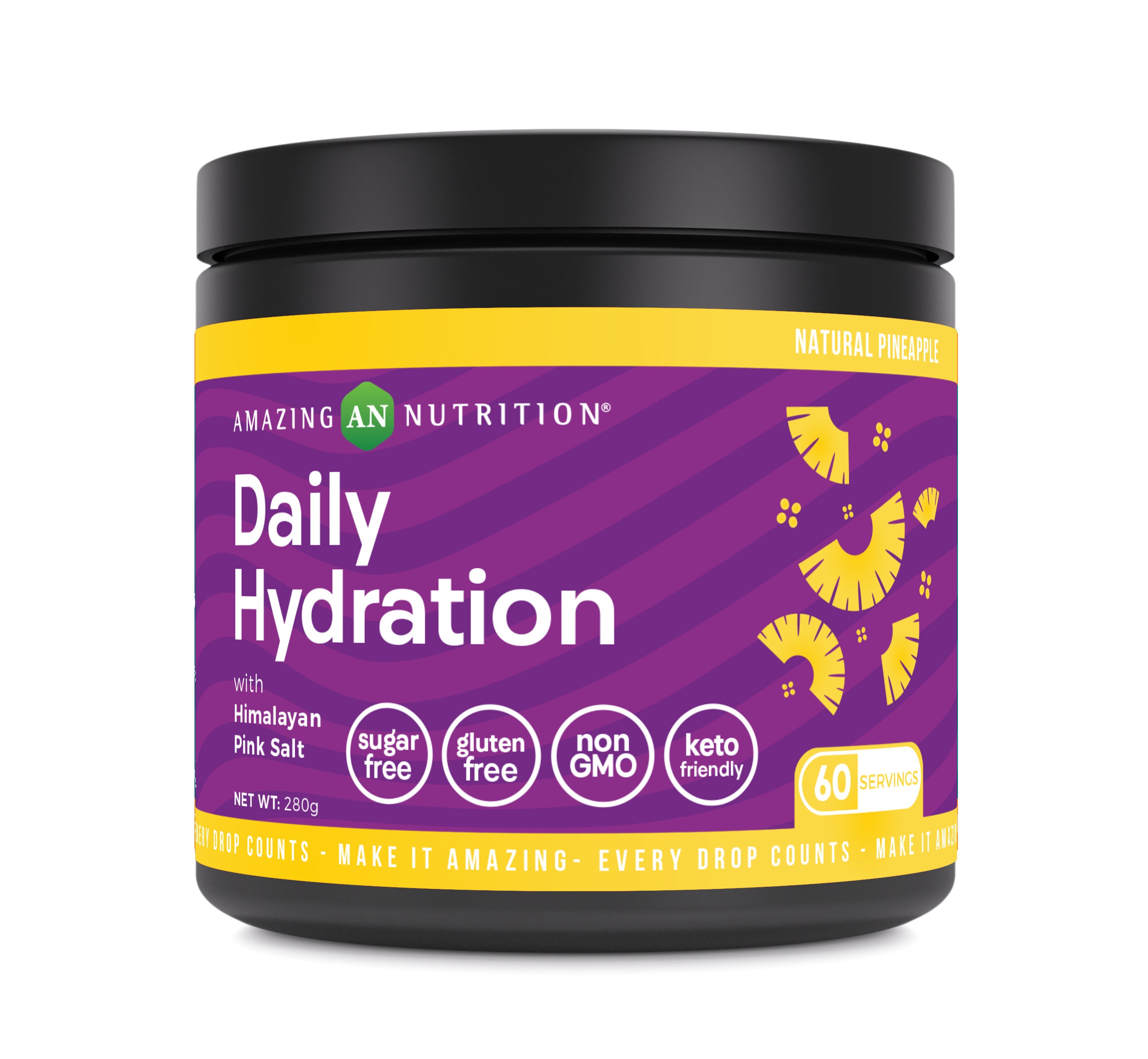 Amazing Nutrition Daily Hydration Electrolyte Powder 60 Servings | Pineapple Flavor | Packed with Essential Minerals | Sugar-Free | Keto Friendly