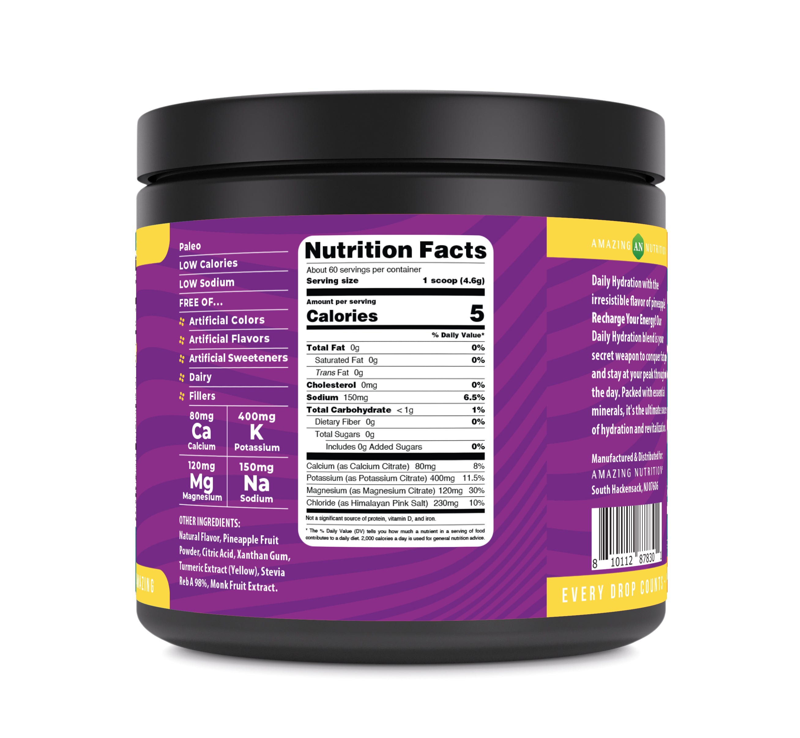 Amazing Nutrition Daily Hydration Electrolyte Powder 60 Servings | Pineapple Flavor | Packed with Essential Minerals | Sugar-Free | Keto Friendly