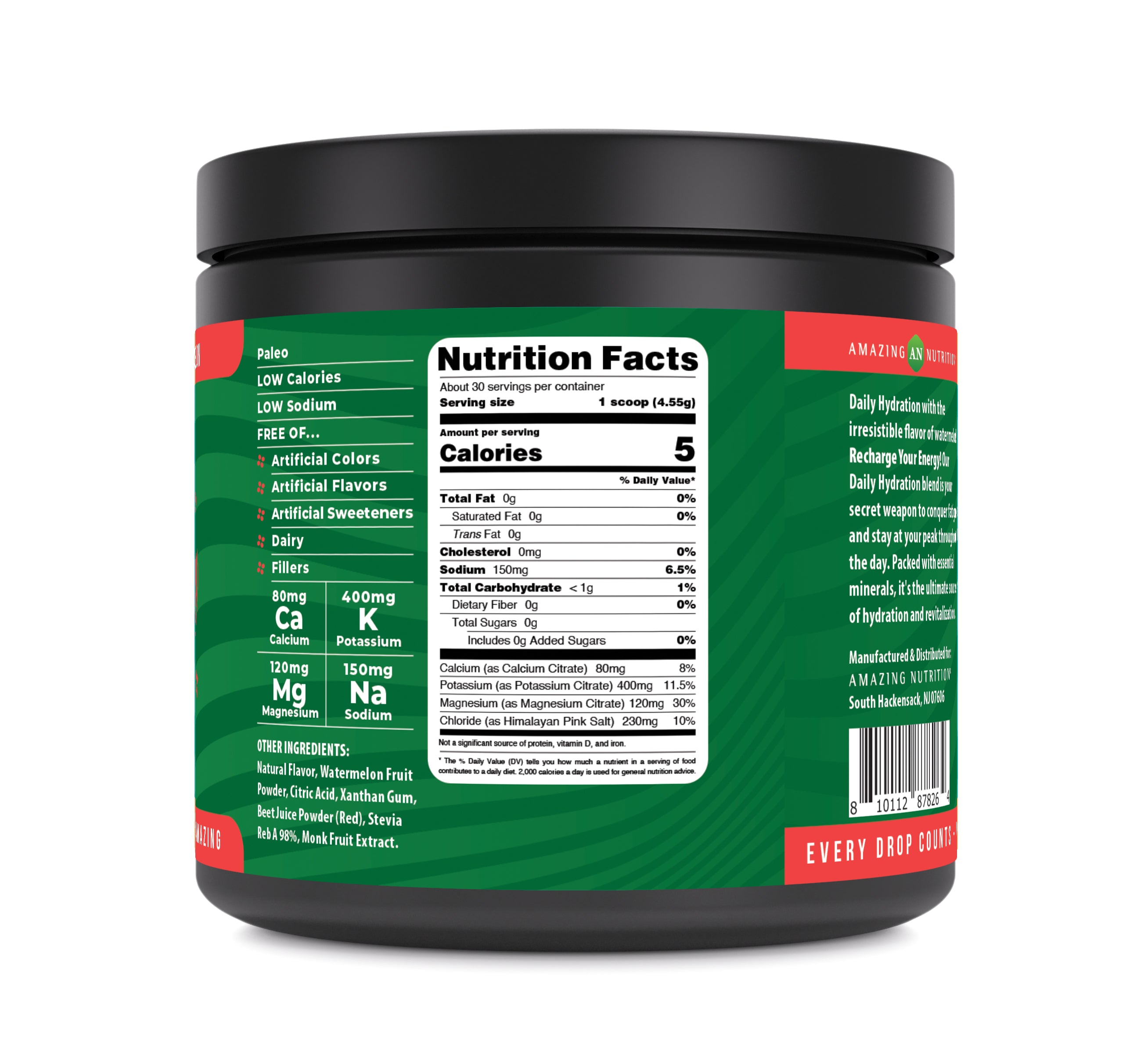 Amazing Nutrition Daily Hydration, Electrolyte Powder 30 Servings | Watermelon Flavor | Packed with Essential Minerals | Sugar-Free | Keto Friendly