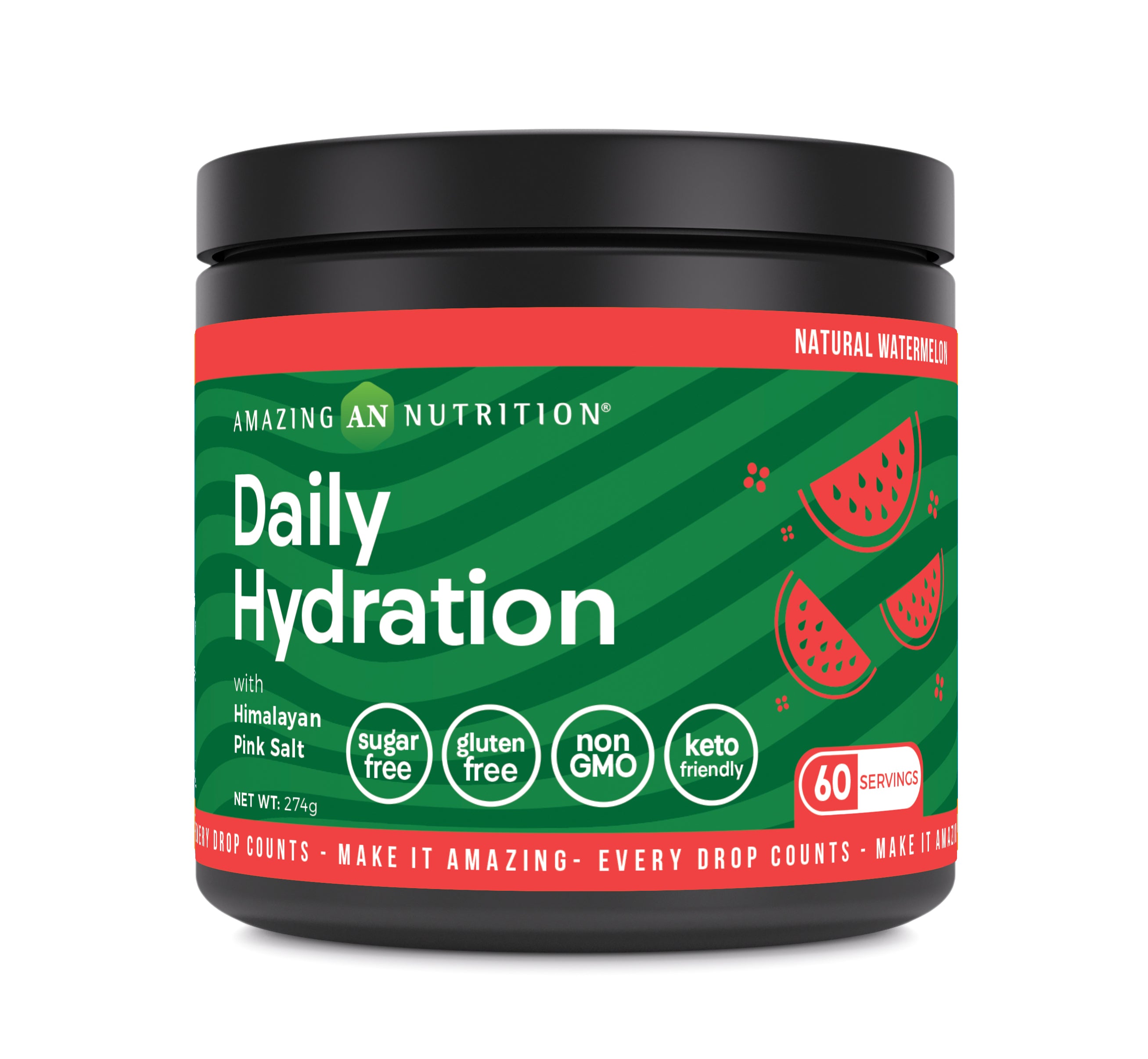 Amazing Nutrition Daily Hydration, Electrolyte Powder 60 Servings | Watermelon Flavor | Packed with Essential Minerals | Sugar-Free | Keto Friendly