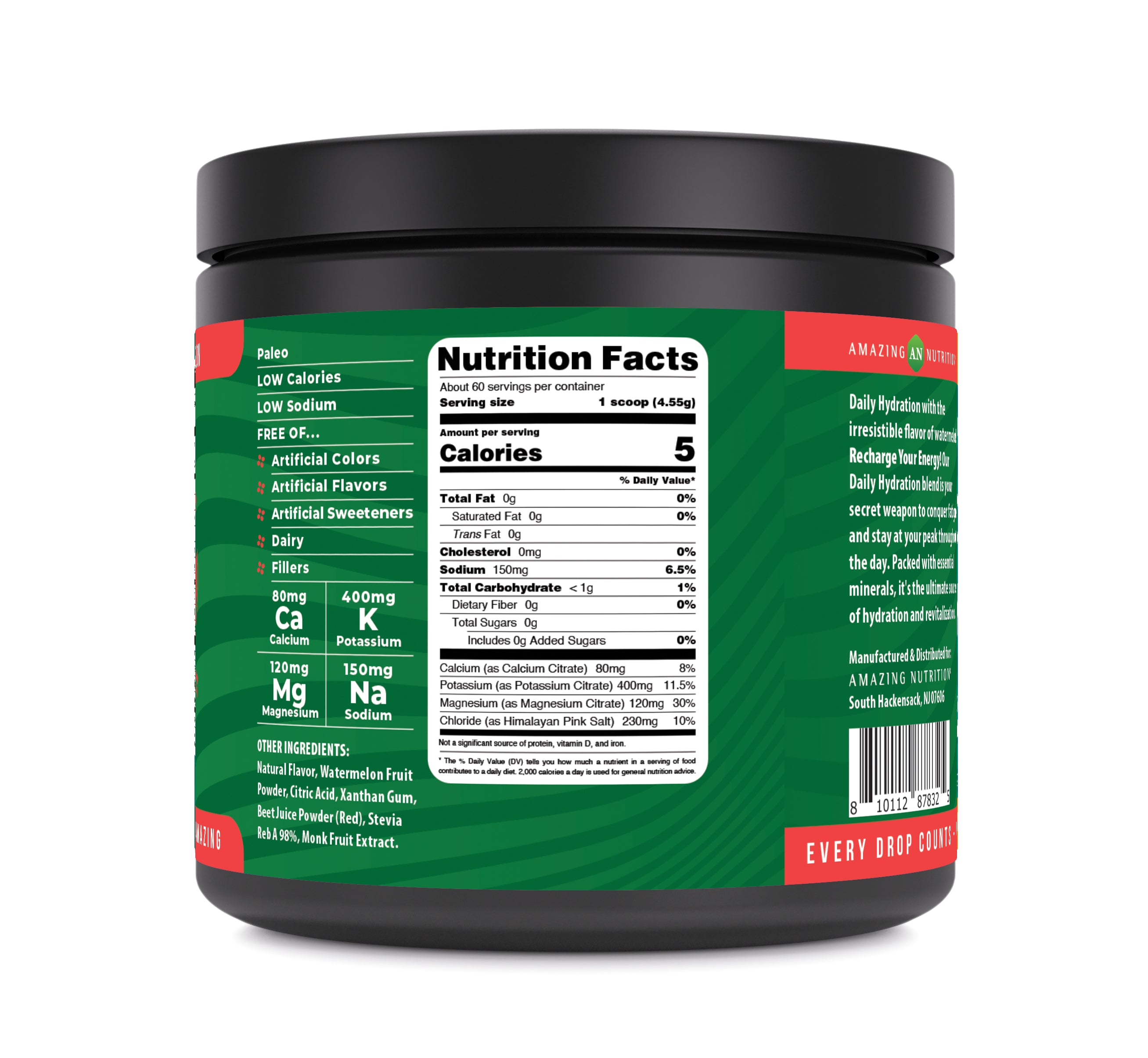 Amazing Nutrition Daily Hydration, Electrolyte Powder 60 Servings | Watermelon Flavor | Packed with Essential Minerals | Sugar-Free | Keto Friendly