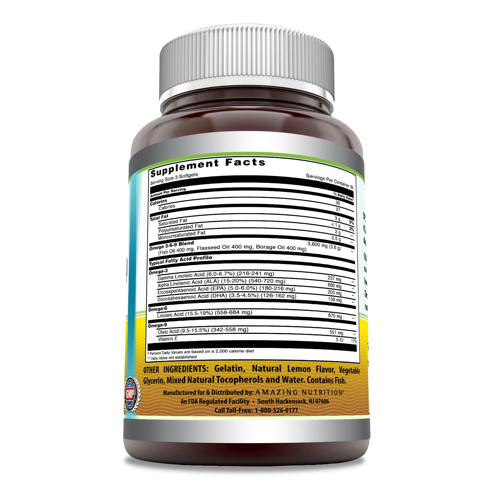 Amazing Omega 3.6.9 | 1200 Mg | 250 Softgels | Lemon Flavor