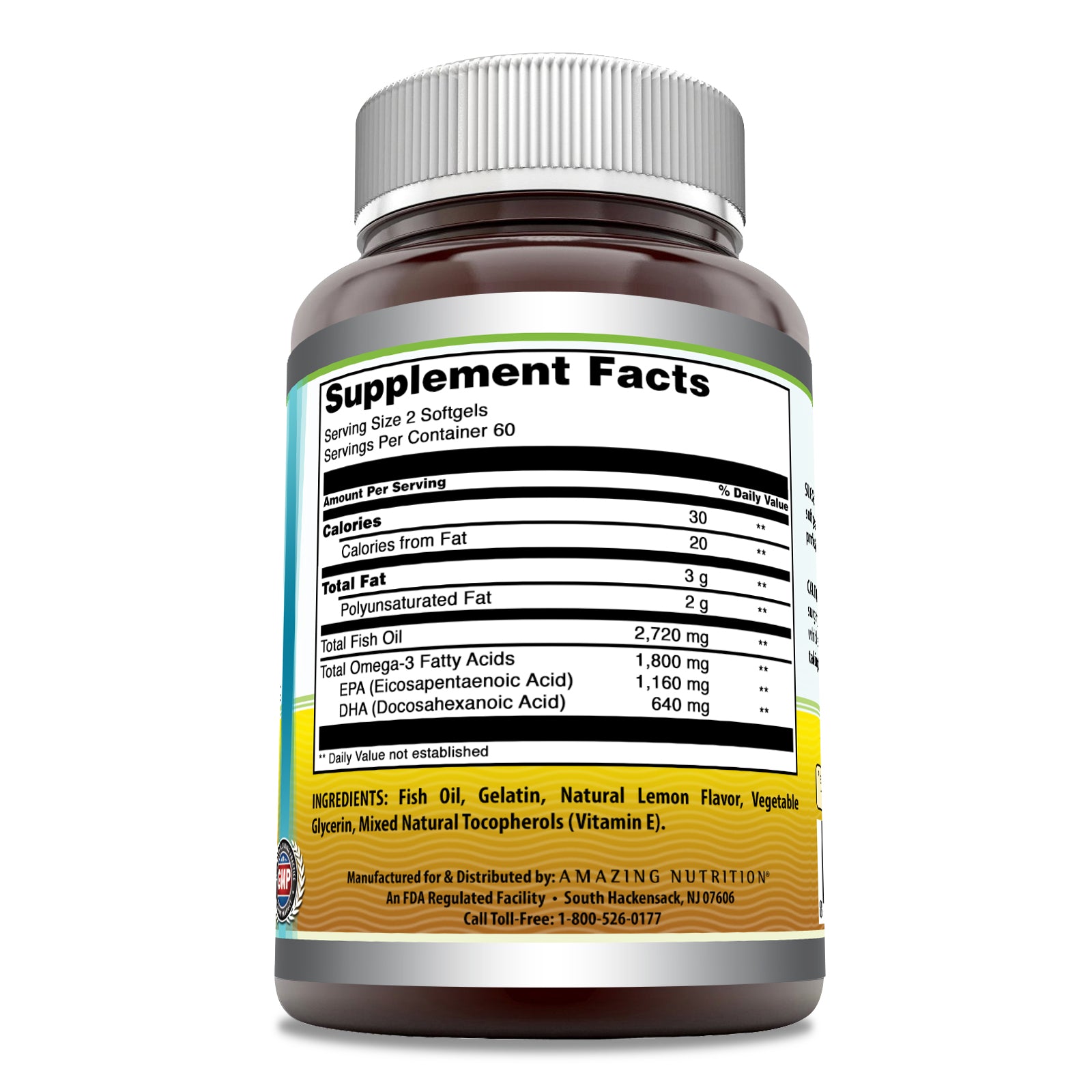 Amazing Omega Triple Strength Fish Oil | 1360 Mg | 120 Softgels | Lemon Flavor