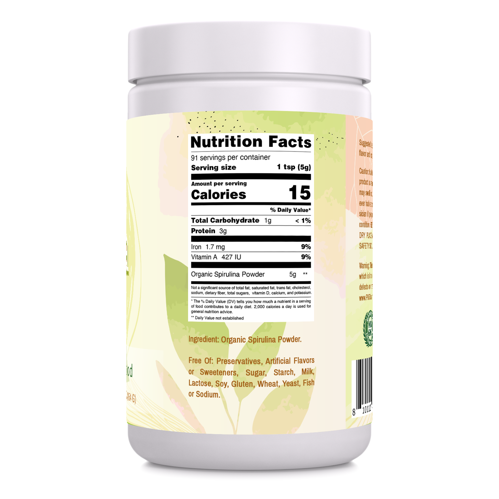 Amazing Raw Spirulina Powder | 16 Oz | 5 Grams Per Serving | 91 Servings