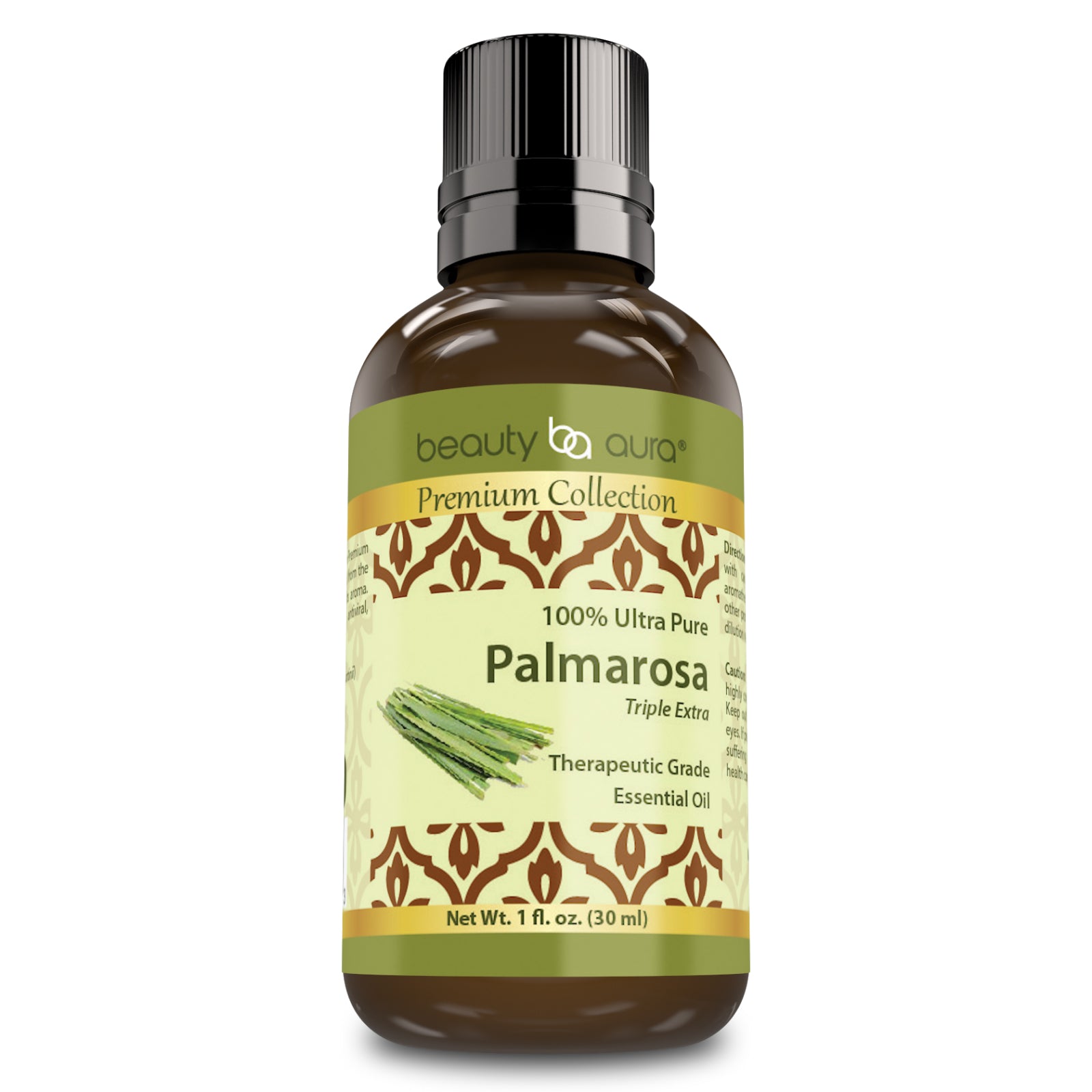 Beauty Aura Ultra Pure Palmarosa Essential Oil | Premium Collection (Triple Extra) | 1 Fl.Oz (30ml) | Therapeutic Grade