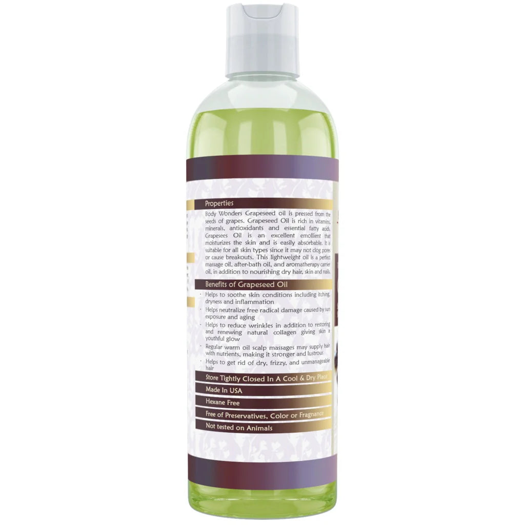 Body Wonders Grapeseed Oil | 16 Fl. Oz (473 ml) | 100% Pure