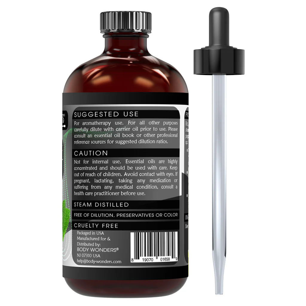 Body Wonders Peppermint Oil | Therapeutic Grade Essential Oil | 4 Fl. Oz (118 ml)