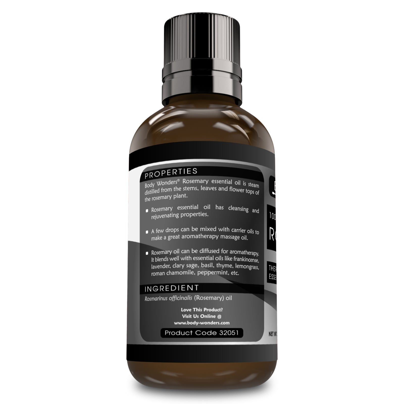 Body Wonders 100% Rosemary Essential Oil | 2 Fl.Oz (60 ml) | Therapeutic Grade Oil - Ideal for Aromatherapy
