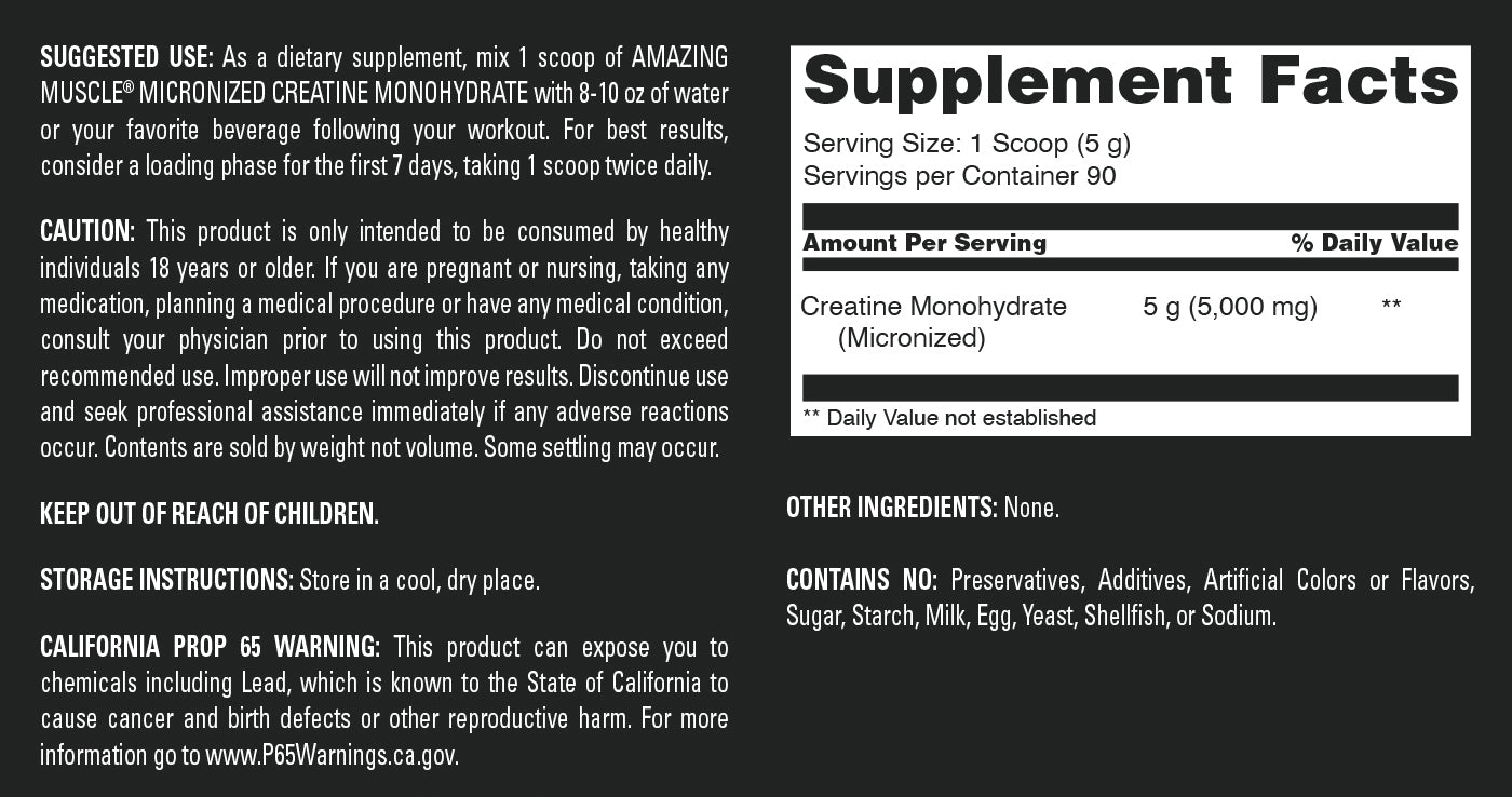 Amazing Muscle Micronized Creatine Monohydrate | 1 Lb | 90 Servings | 5 Grams per Serving