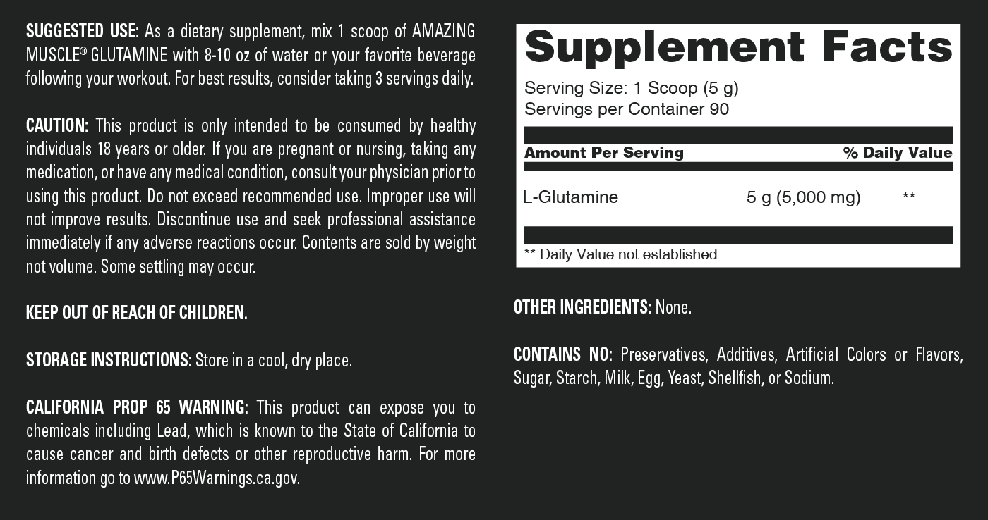 Amazing Muscle L-Glutamine Powder | Unflavored | 90 Servings | 1 Lb | 5 Grams per Serving