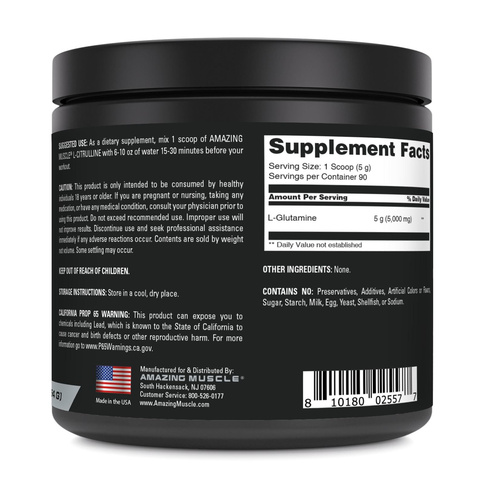 Amazing Muscle L-Glutamine Powder | Unflavored | 90 Servings | 1 Lb | 5 Grams per Serving