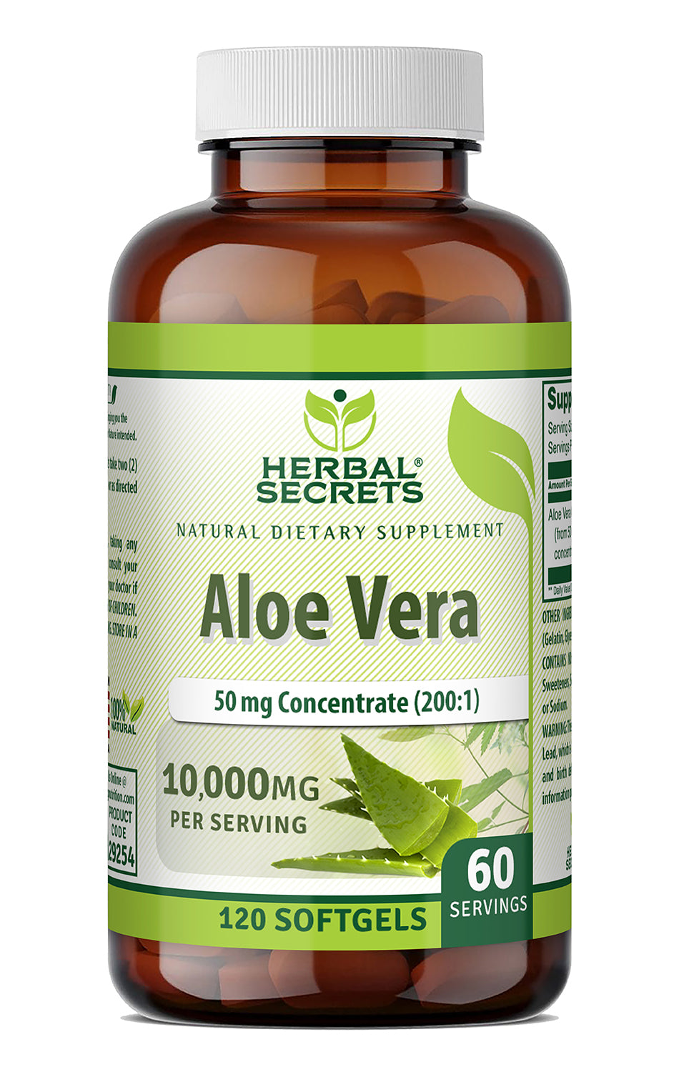 Herbal Secrets Aloe Vera 50 Mg Concentrate 200:1 | 10000 Mg Equivalent | 120 Softgels