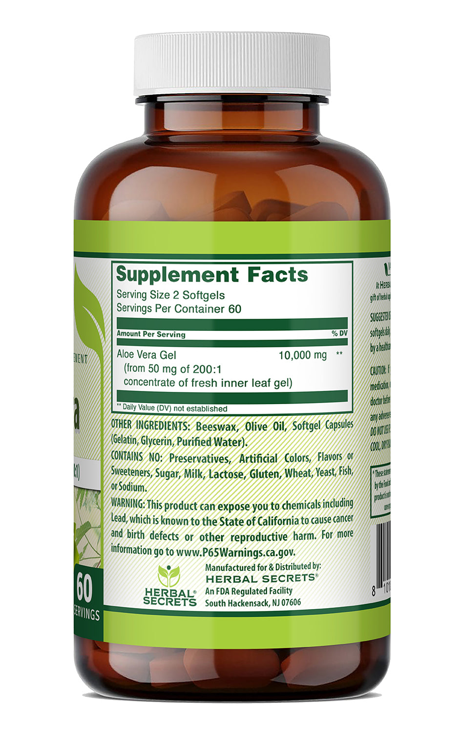 Herbal Secrets Aloe Vera 50 Mg Concentrate 200:1 | 10000 Mg Equivalent | 120 Softgels