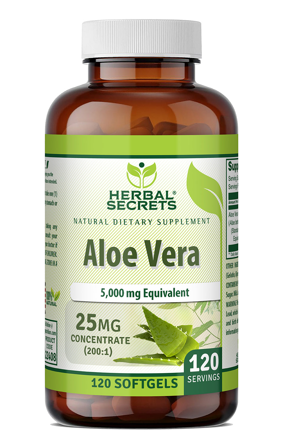 Herbal Secrets Aloe Vera 25 Mg Standardized 200:1 Concentrate | 5000 Mg Equivalent | 120 Softgels
