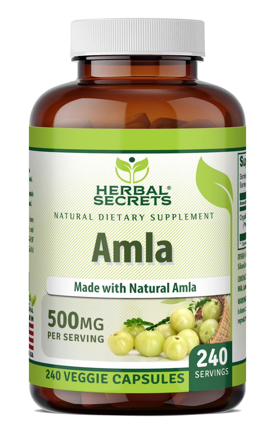 Herbal Secrets Natural Amla 500 Mg | 240 Veggie Capsules