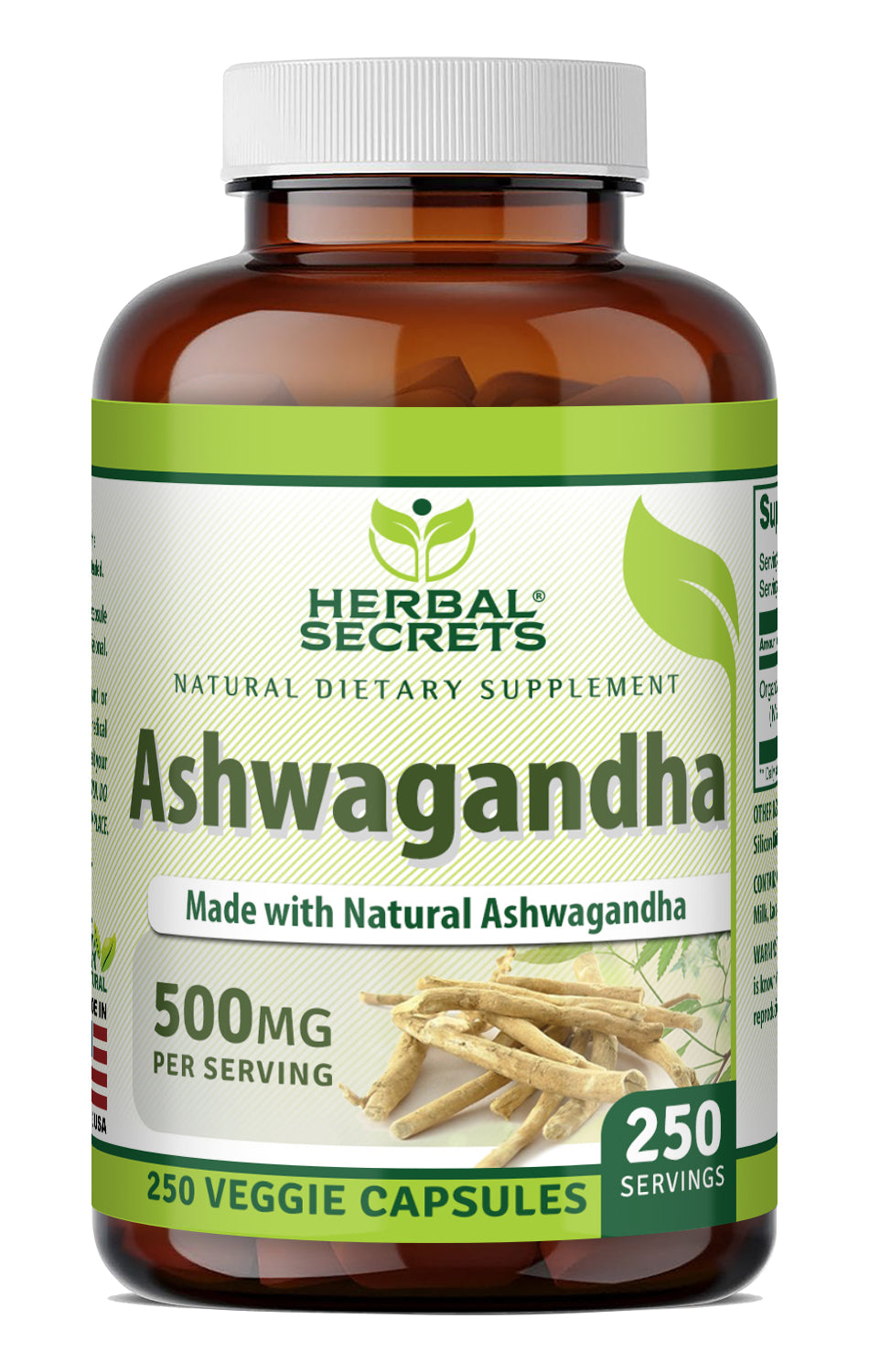 Herbal Secrets Ashwagandha (Withania Somnifera Root) 500 Mg | 250 Veggie Capsules