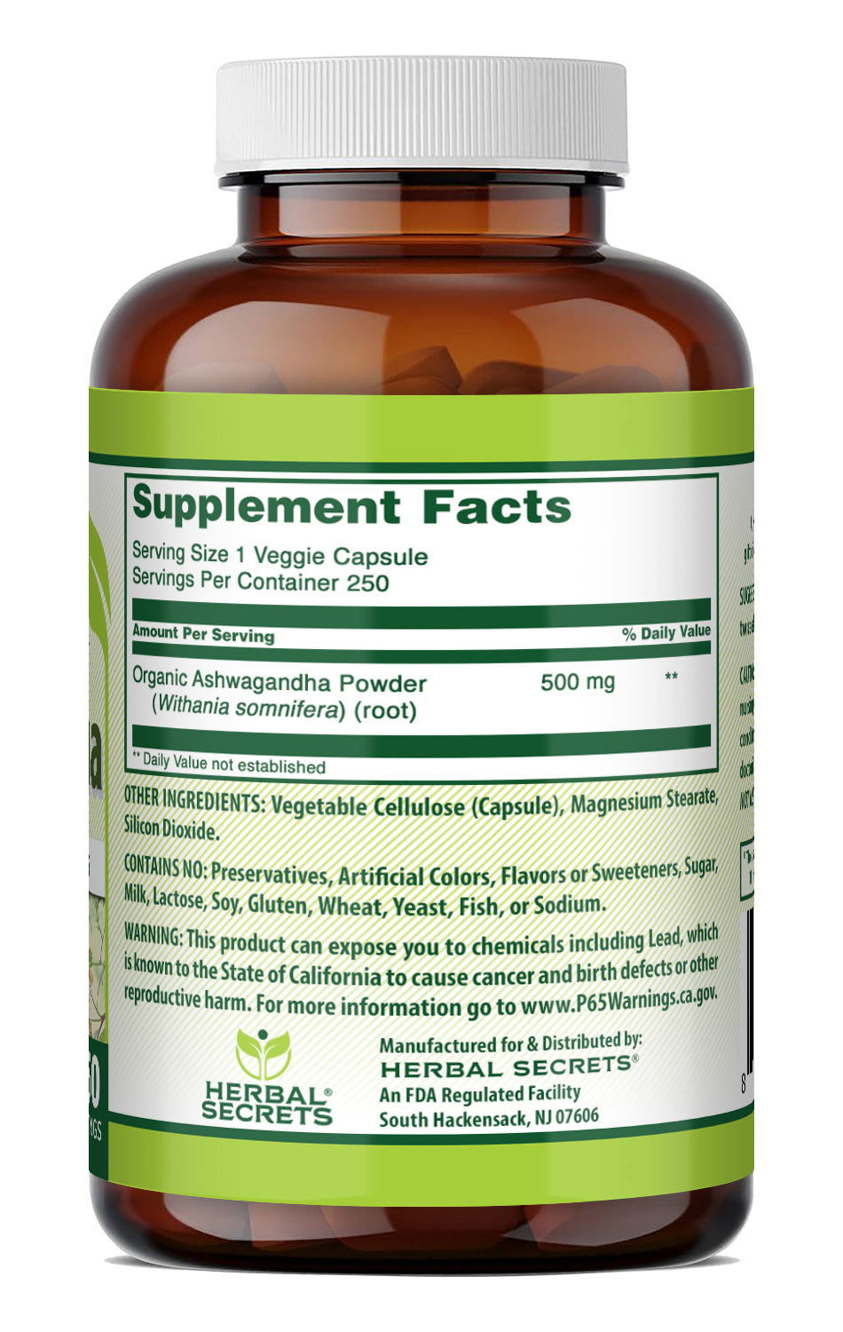 Herbal Secrets Ashwagandha (Withania Somnifera Root) 500 Mg | 250 Veggie Capsules