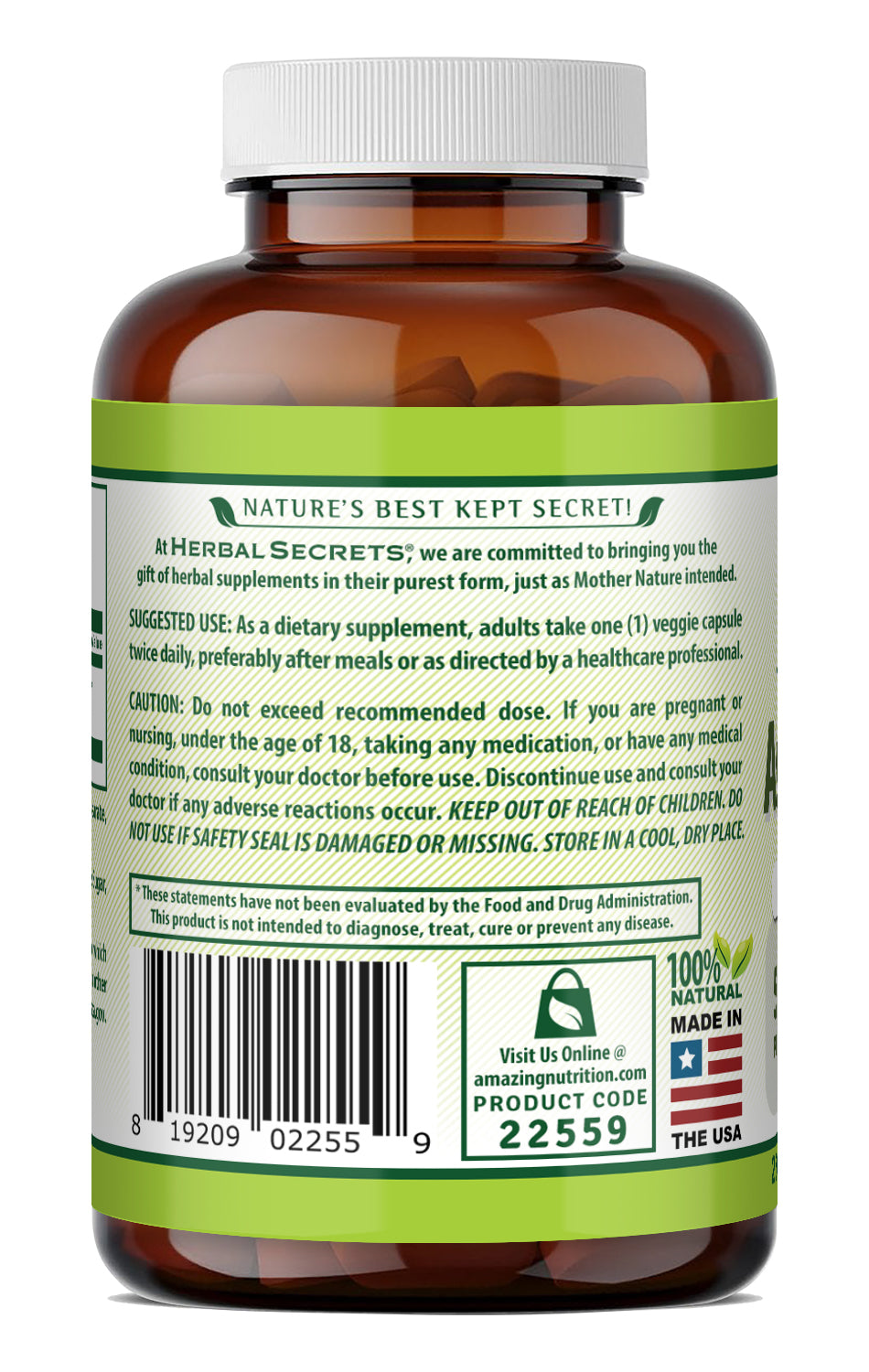 Herbal Secrets Ashwagandha (Withania Somnifera Root) 500 Mg | 250 Veggie Capsules