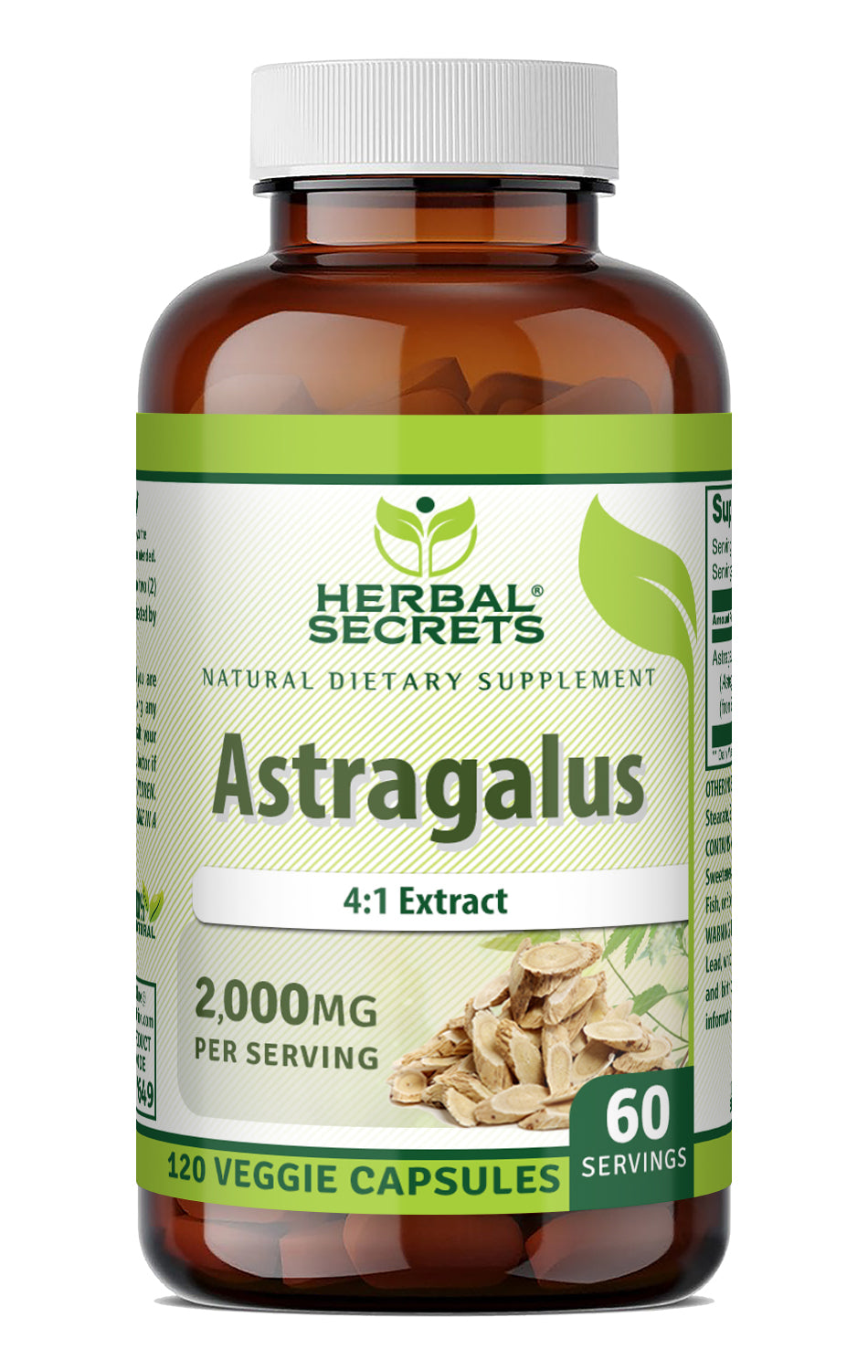 Herbal Secrets Astragalus Extract 2000 Mg per Serving | (from 500 Mg 4:1 Extract) | 120 Veggie Capsules