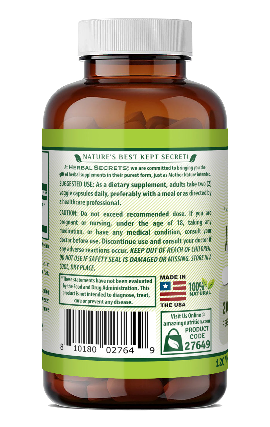 Herbal Secrets Astragalus Extract 2000 Mg per Serving | (from 500 Mg 4:1 Extract) | 120 Veggie Capsules