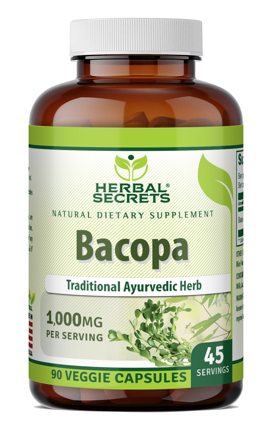 Herbal Secrets Bacopa (Ayurvedic herb) 1000 Mg per Serving | 90 Veggie Capsules