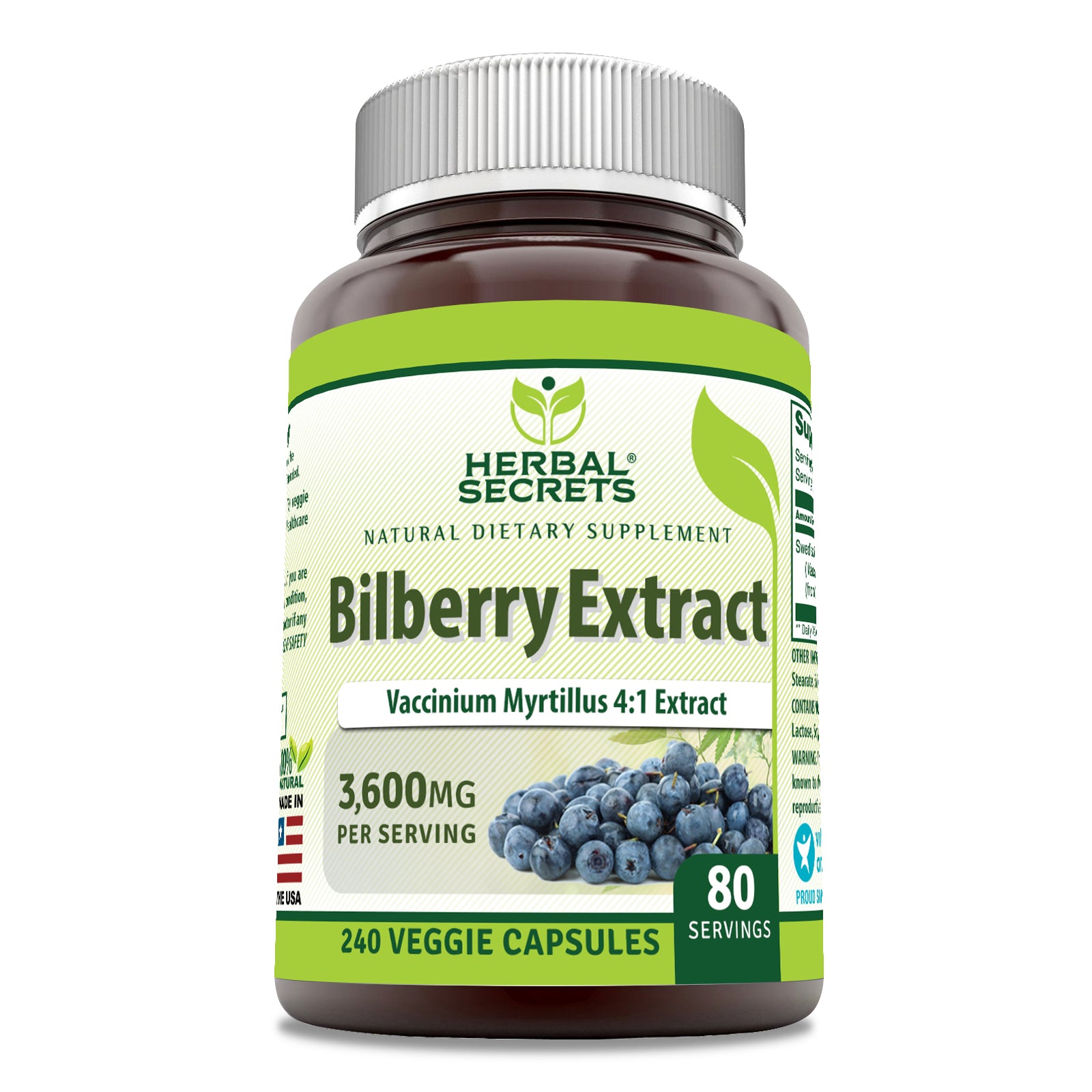 Herbal Secrets Bilberry Extract | 3600 Mg per Serving | 240 Veggie Capsules