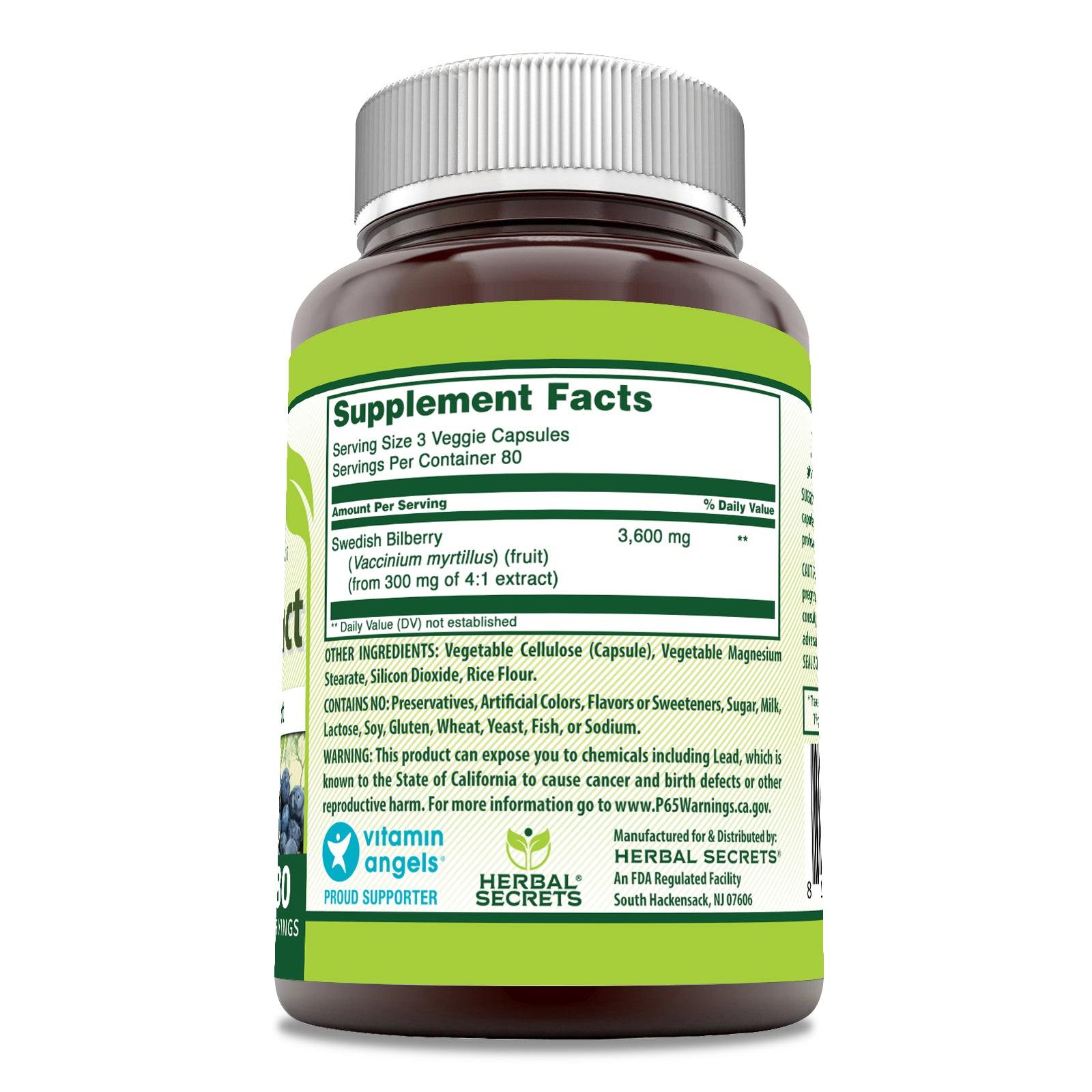 Herbal Secrets Bilberry Extract | 3600 Mg per Serving | 240 Veggie Capsules